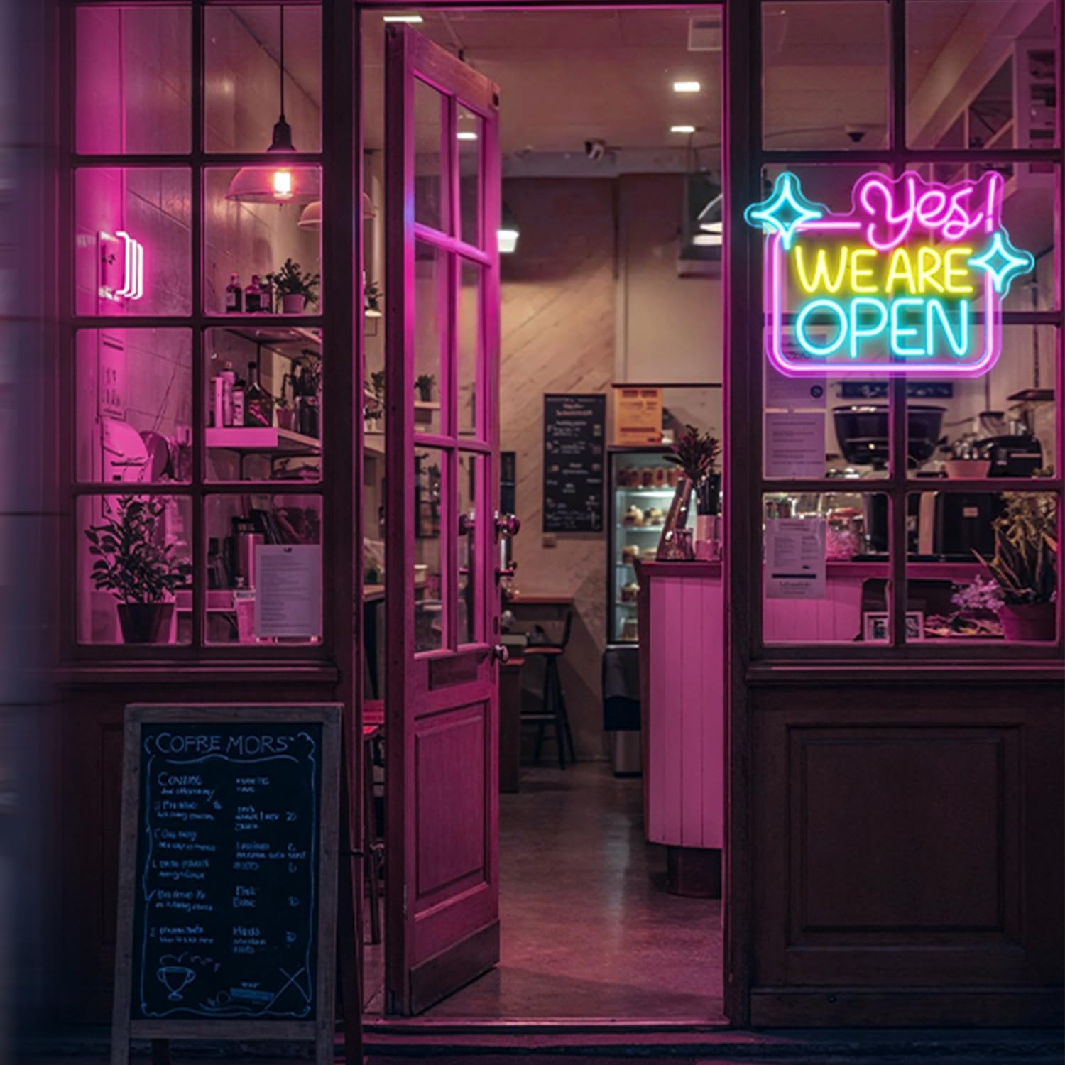 Sì Siamo aperti Insegna al neon colorata a LED per negozi aperti alimentata tramite USB insegna al neon da parete aperta per bar negozio di dolciumi salone vetrina per asporto