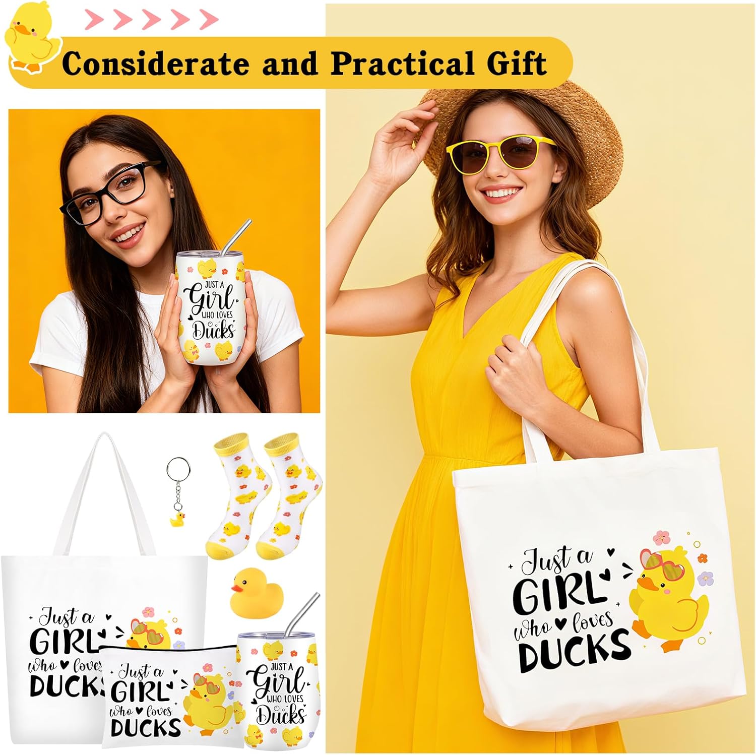 Duck Gifts, Cute Duck Stuff with Insulated Tumbler Canvas Bags Socks Keychain Rubber Duck Just a Girl Who Loves Ducks Christmas Birthday Present for Ducks Lovers Women Girls - Image 5