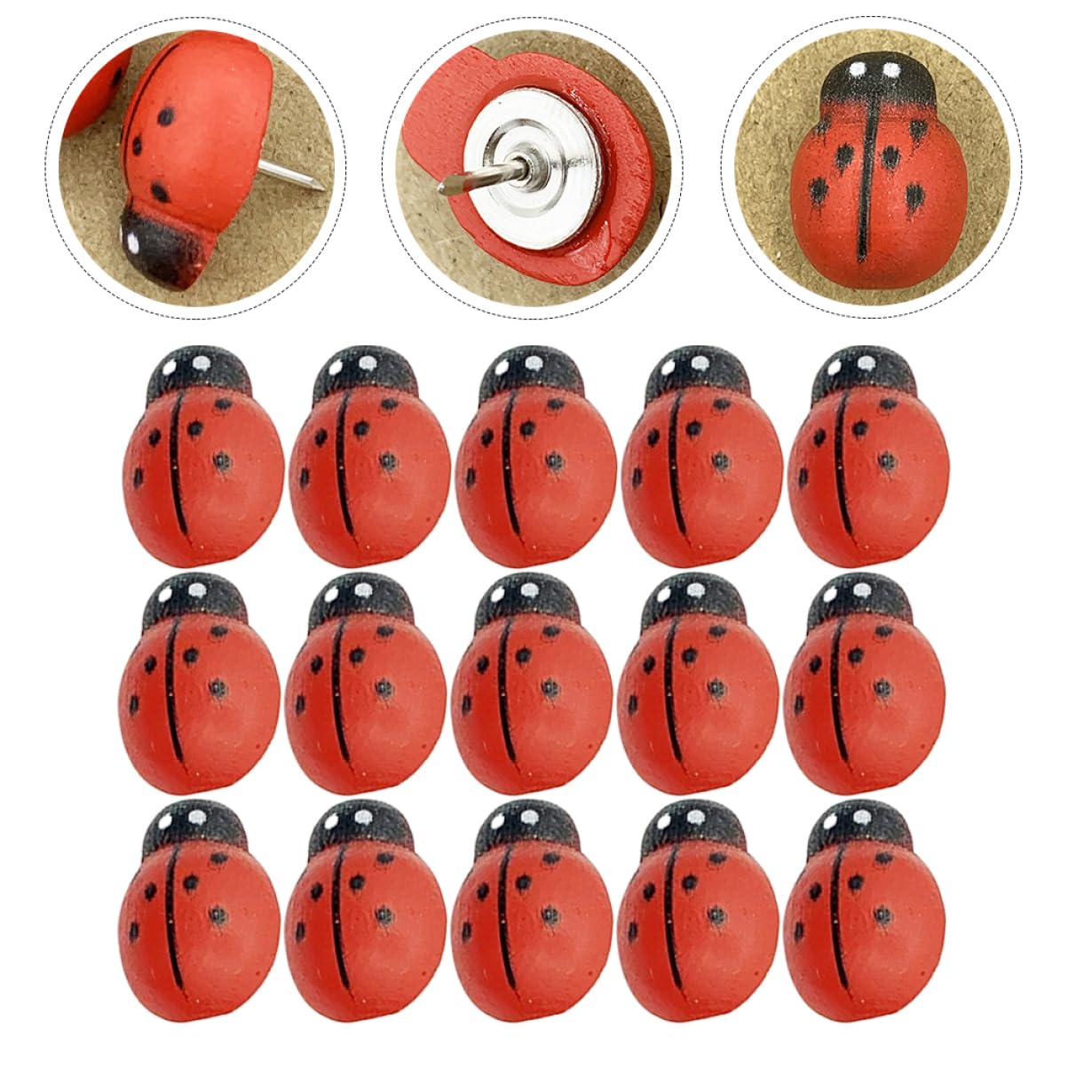 NUOBESTY 300stücke Holz Marienkäfer Reißnägel Für Pinnwand Multifunktionale Korkbrett-pushpins Für Büro Klassenzimmer Und Zuhause Leicht Und Handlich Wiederverwendbar Einfache