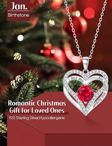 Miniatura 3 de Lanzer Collares de plata de ley 925 para mujer colgante de corazón de diamante de piedra natal para Navidad regalo de joyería de aniversario para su