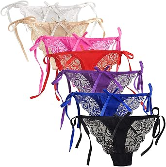 Womens Lace Tie Panties Bowknot Ribbons Lace Thongs Panties Adjustable G-String Sexy Panties