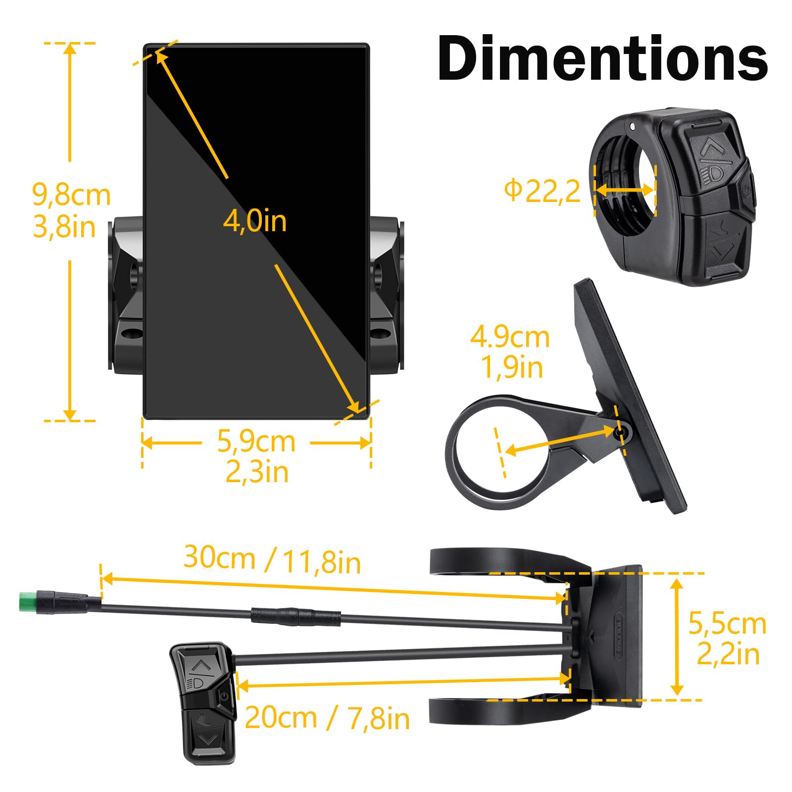 Bafang Pantalla eBike de 4,0 Pulgadas DPC010 para M620, M600, M560, M510, M420, Motores centrales de 0 a 6 Pedales, Nivel de Asistencia, Pantalla con retroiluminación automática, protocolo Can