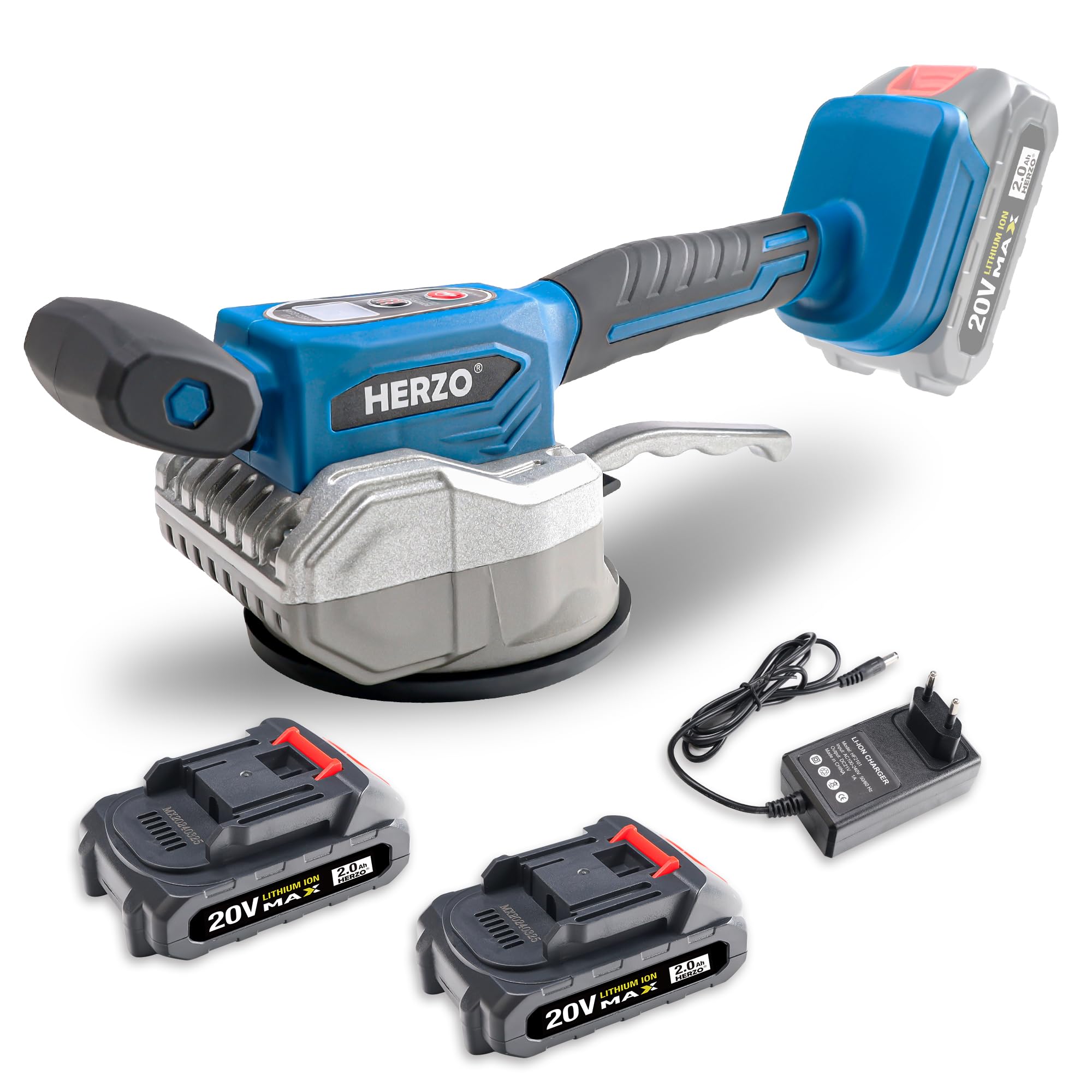 HERZO Kabellose Fliesen Vibrations Nivelliermaschine, Fliesenleger Vibrationswerkzeug, mit 12 einstellbaren Geschwindigkeiten, Saugnapf, Digitalanzeige (Batterien enthalten)