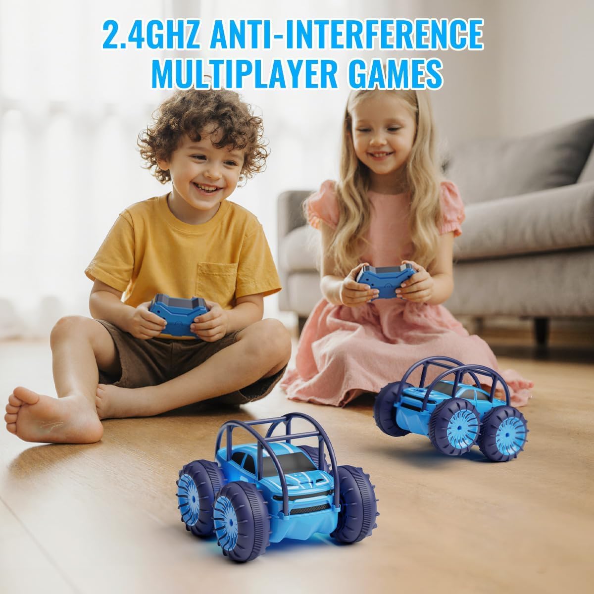 Amphibious Stunt remote control cars, Dual USB-C Charging for Car & Controller, 2.4Ghz 360° Flips & LED Lights Ajustable - Image 2