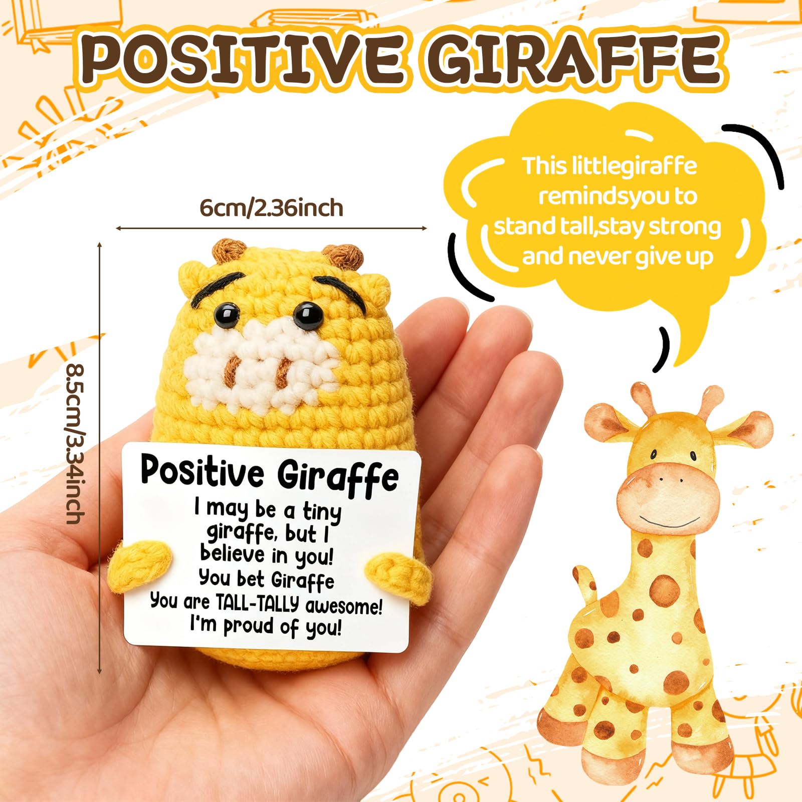 iewrtcin Funny Positive Giraffe Doll, Knitted Doll with Positive Card - Image 2