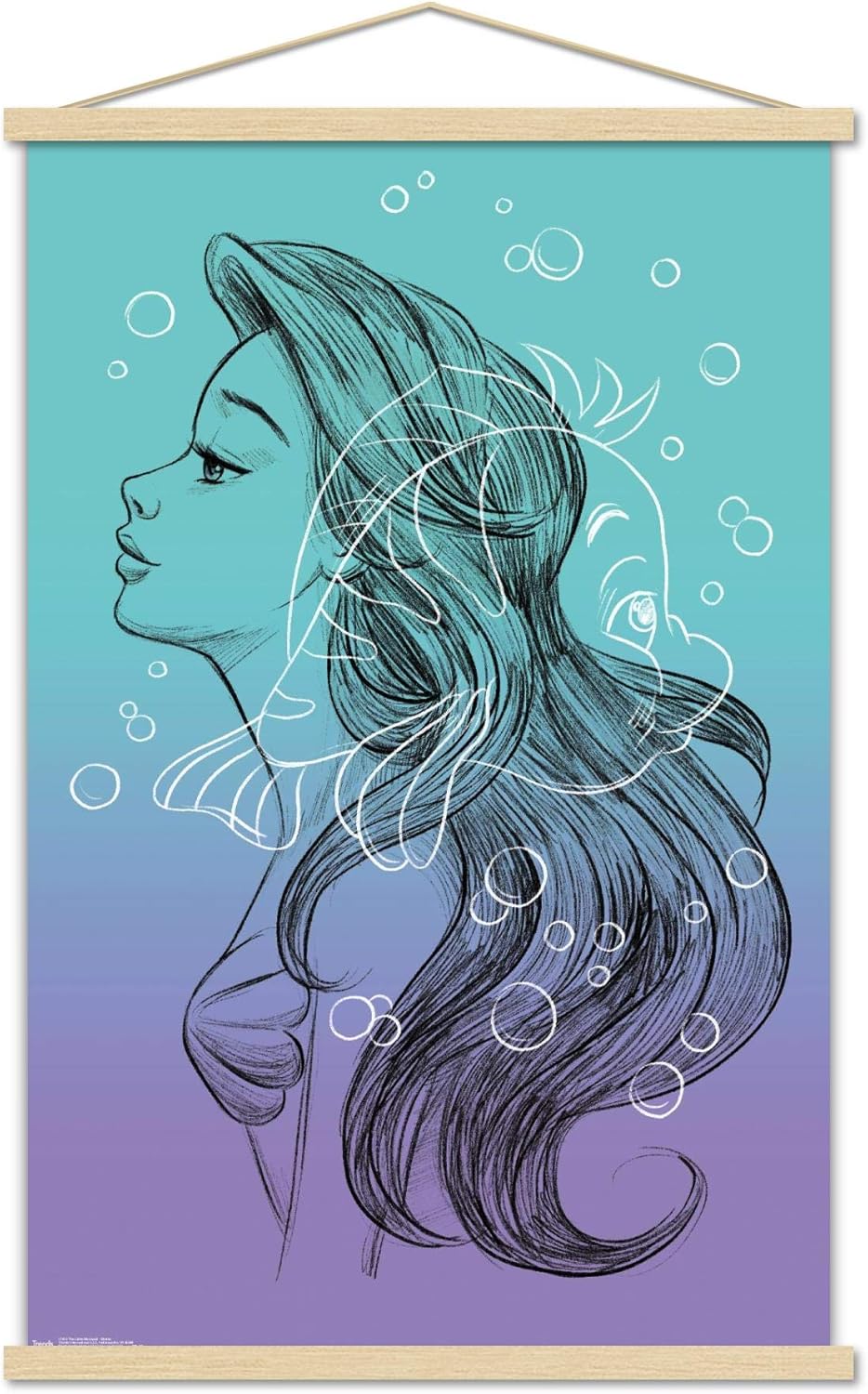 Trends International Disney The Little Mermaid - Sketch Wall Poster, 22.375" x 34", Print and Beechwood Hanger Bundle