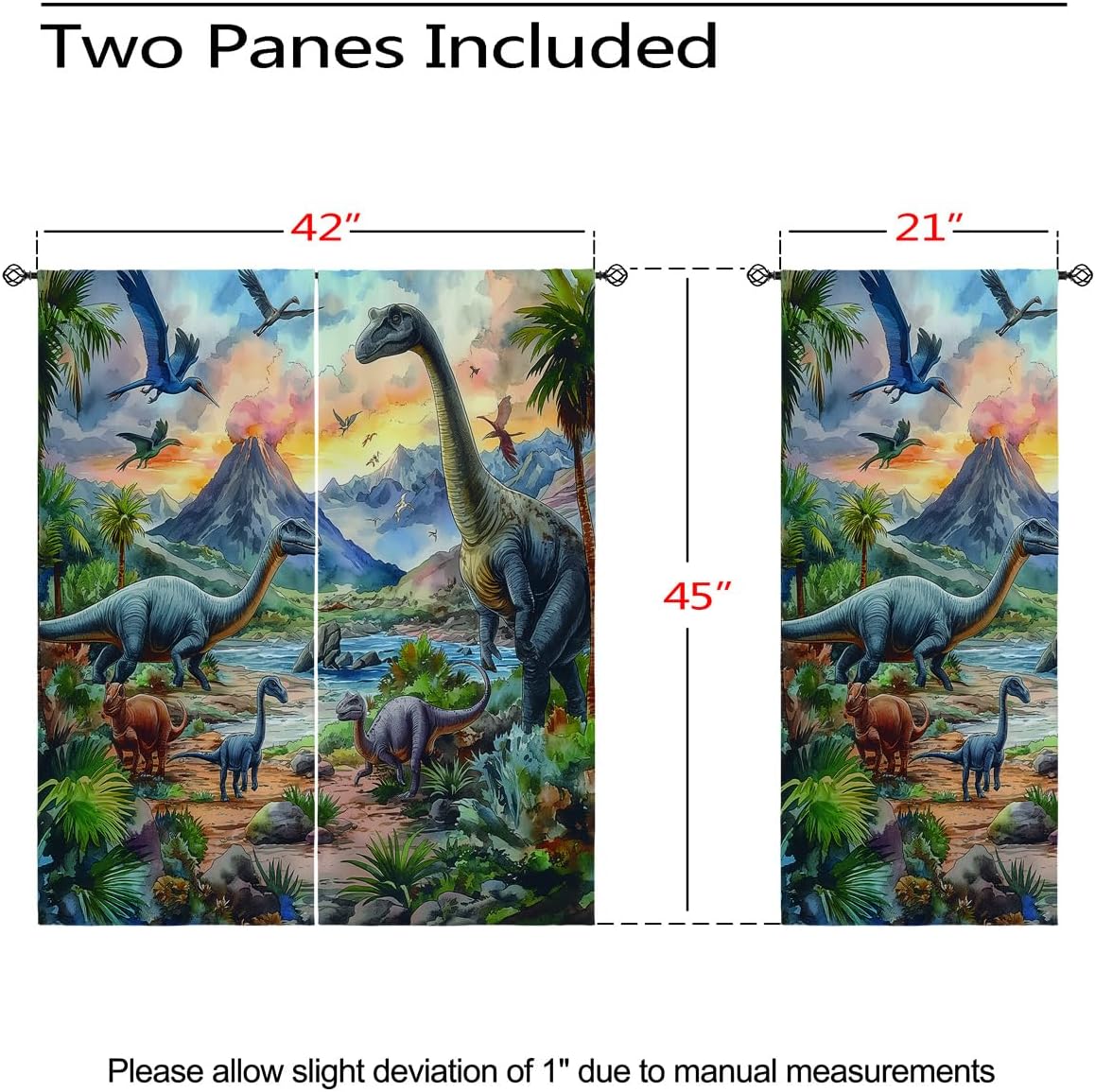 Dinosaur Blackout Curtains for Girls Boy Home Decor, Jungle Dino Jurassic Forest Animals Grommet Thermal Insulated Drapes Darkening Window Curtain for Bedroom Living Room, 42 x 45 Inch