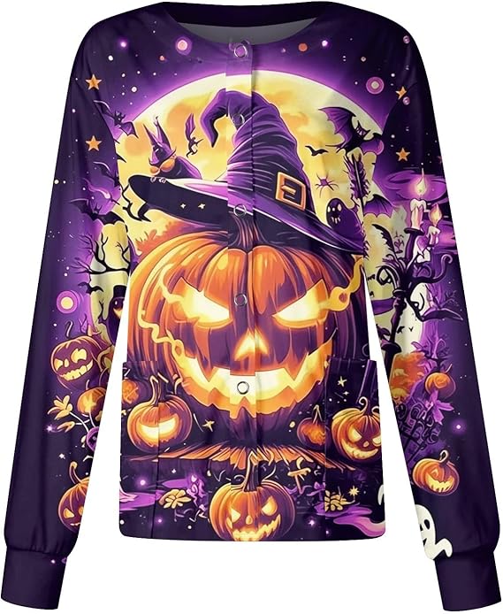 Printed Scrub Jackets for Woman Print Long Sleeve Plus Size Womens Scrubs for Women Nursing Jacket with Pockets