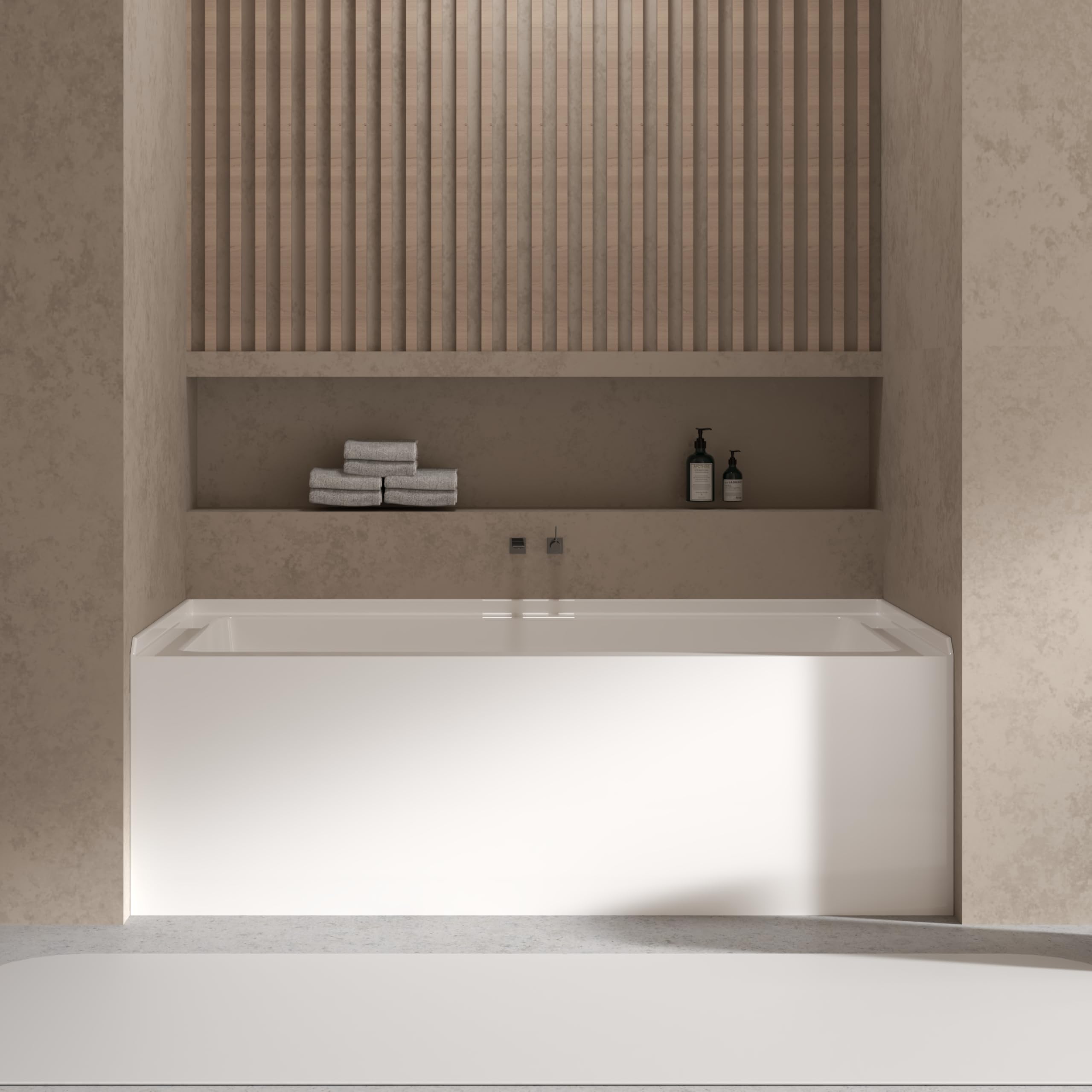 60" x 30" Acrylic Rectangular Alcove Soaking Bathtub with Integral Apron Front In Glossy White - Left Hand Drain, Chrome Pop-Up Drain,Alcove Soaking Tub