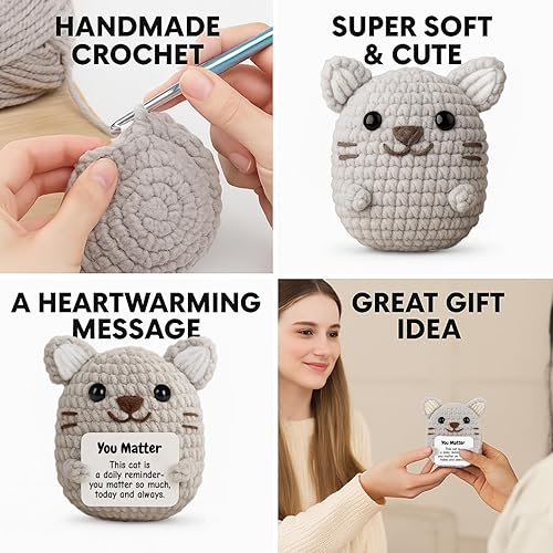 Miniatura 4 de Peluche de gato hecho a mano con tarjeta "You Matter", regalo de animal de peluche de punto de hilo suave para amigos, familia, compañeros de