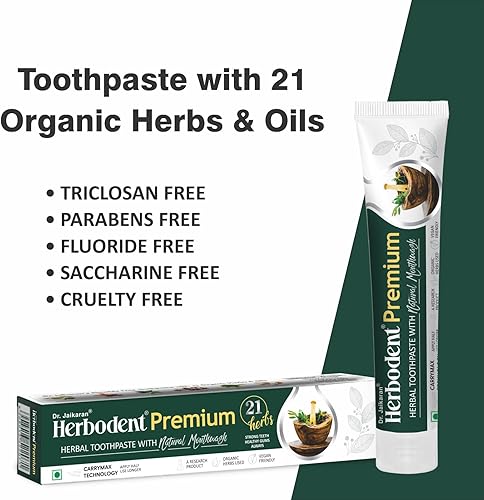 Miniatura 2 de Herbodent Pasta de dientes premium  21 hierbas para dientes fuertes y encías saludables  Neem, clavo, canela, cardamomo con enjuague bucal natural