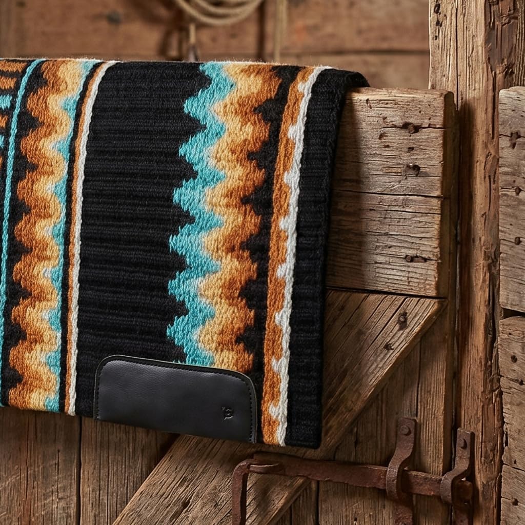 Western Show Saddle Pad/Blanket for Horses - Handmade Wool Saddle Blanket with New Zealand Design, Thick, Durable & Comfortable for Horse Riding (34” L x 34” W x 1) M39