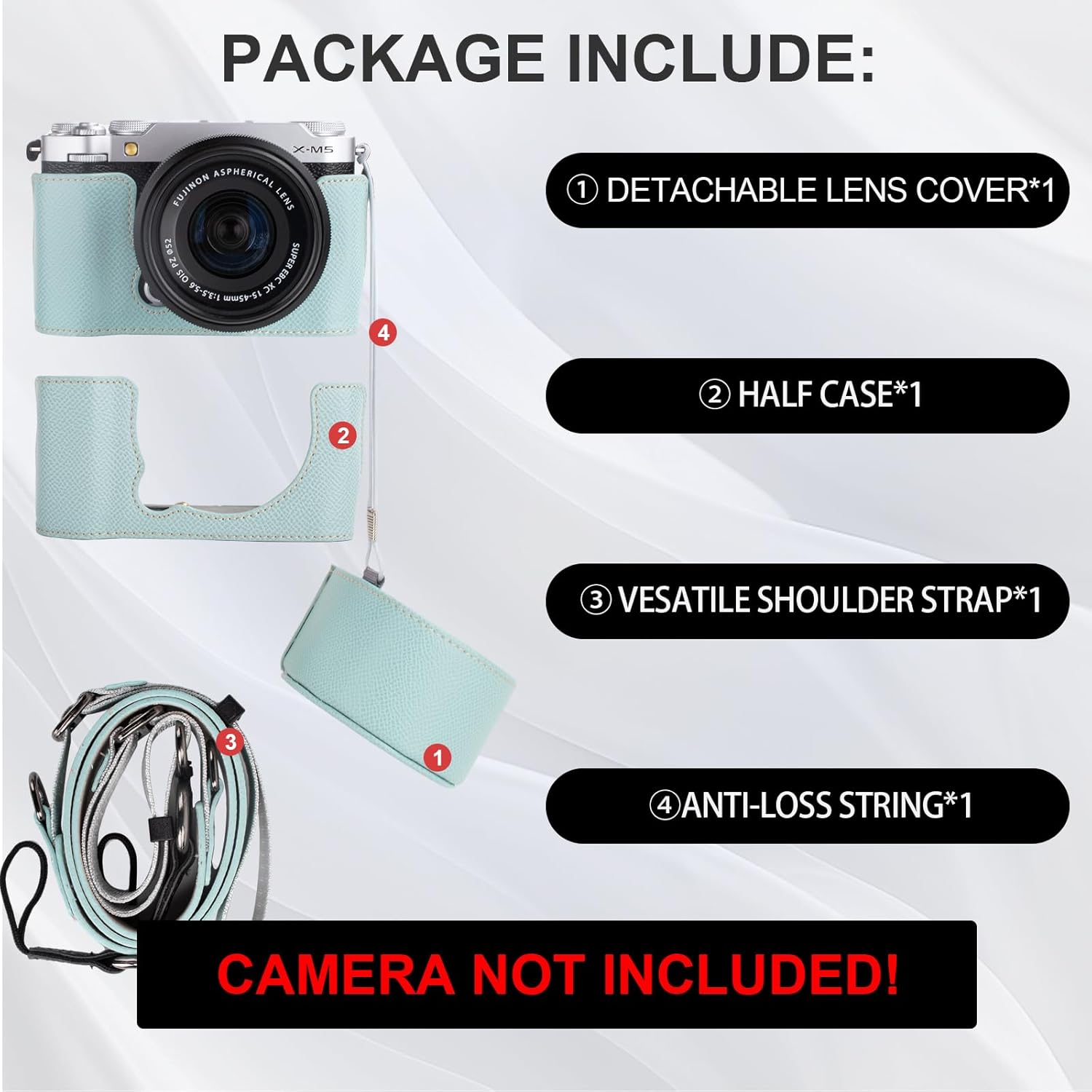 VOVMOEYA Protective Camera Case Kit for Fujifilm XM5 Mirrorless Camera,For Fuji XM5 Half Case Fuji X-M5 Camera Cover With Front Lens Cap With Shoulder Strap-BLUE