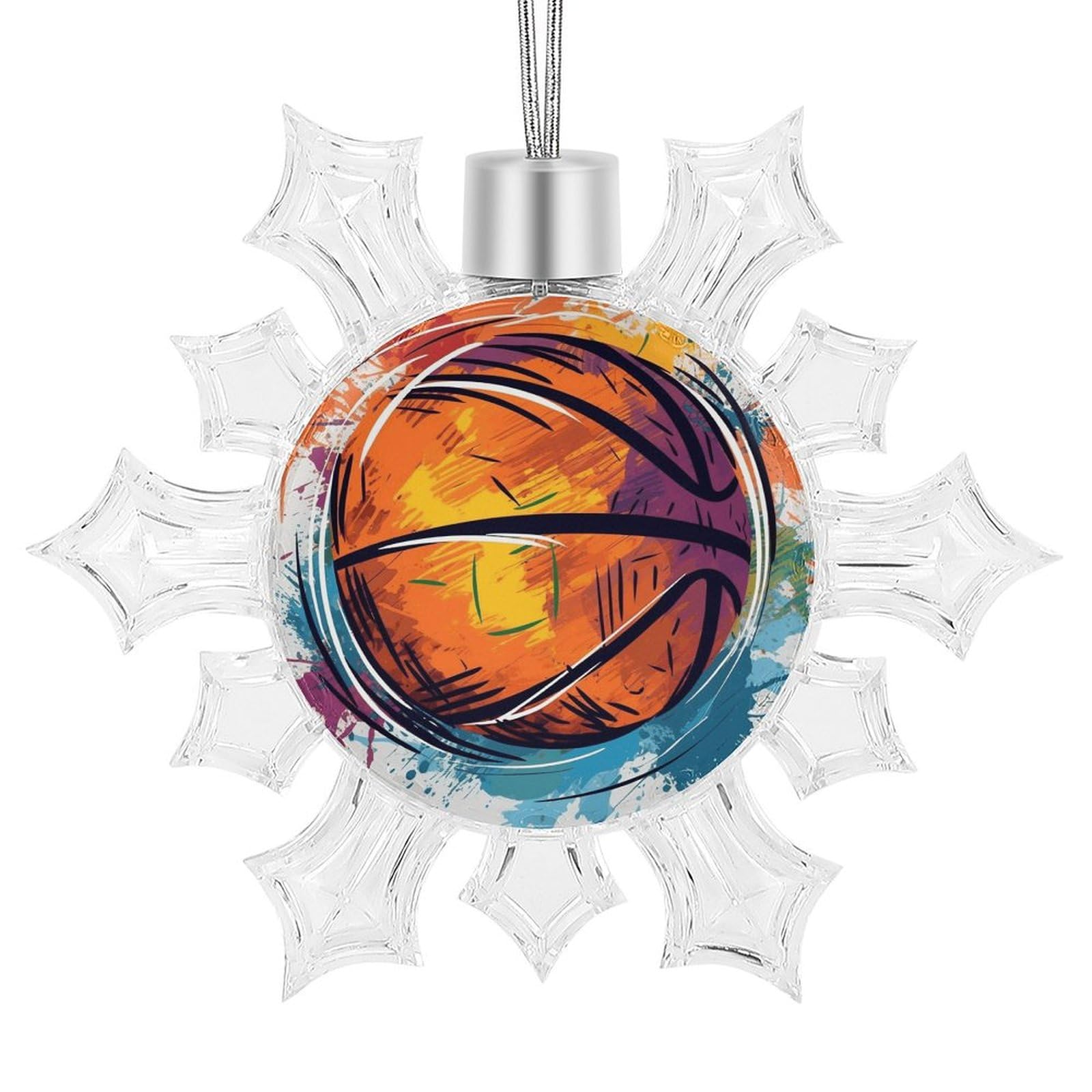 Snowflake Christmas Tree Ornaments,Colorful Basketball Printed Snowflake Pendants Xmas Trees Hanging Ornaments for Christmas Tree Home Decoration