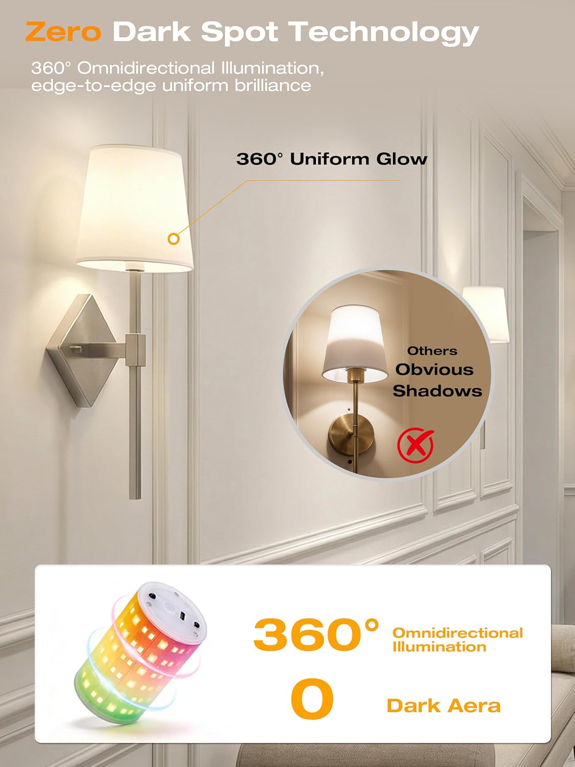 CLOUDY BAY 10000mAh Battery Operated Wall Sconces,Up to 100 Hours with Rechargeable RGB Dimmable Magnetic Bulb,Cordless Wall Lighting Fixtures with Remote for Bedroom,Brushed Nickel,2 Pack-18inch