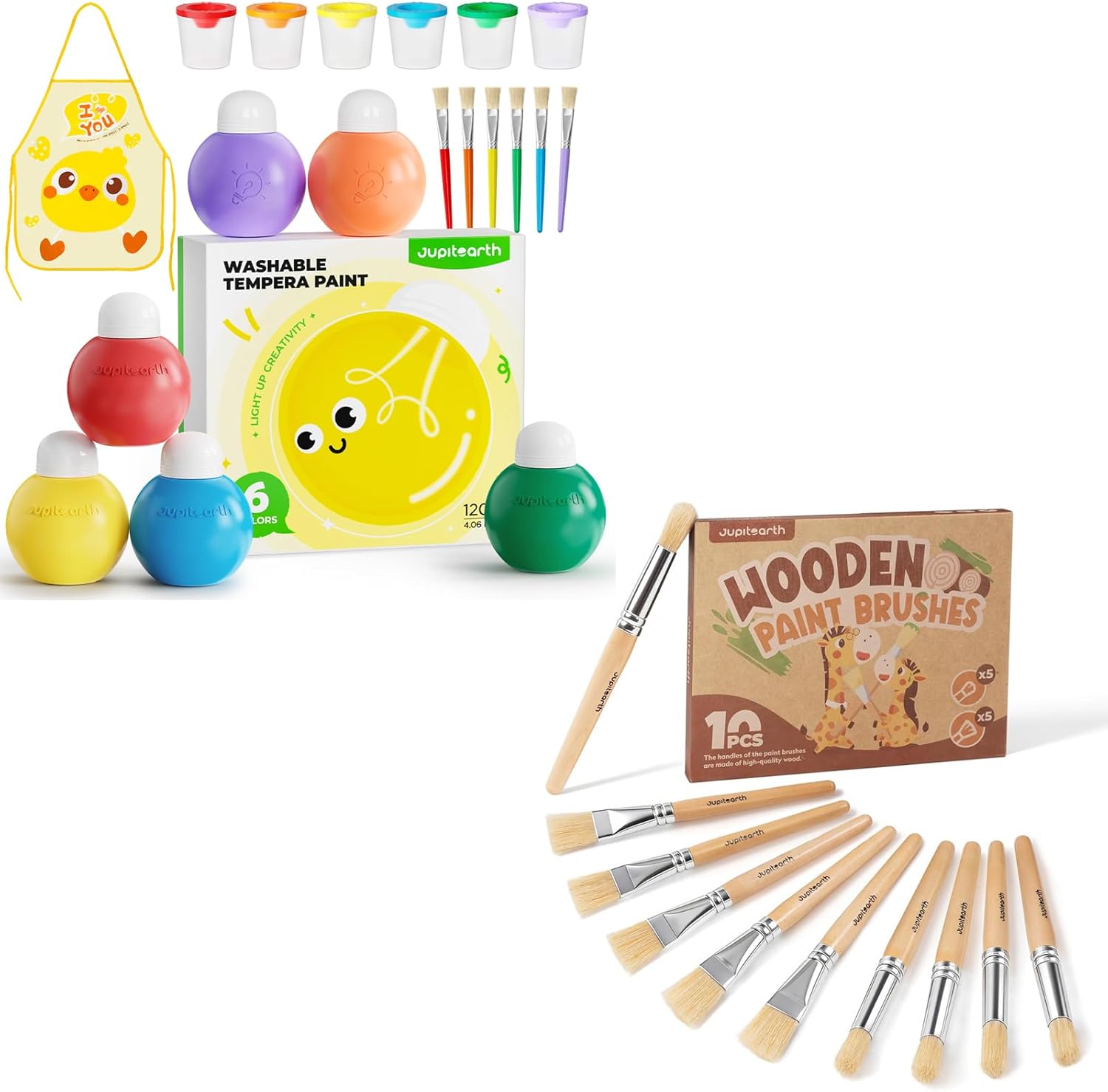 JUPITEARTH Jumbo Paint Brushes + 6 Colors Washable Safe Paint Set for Kids