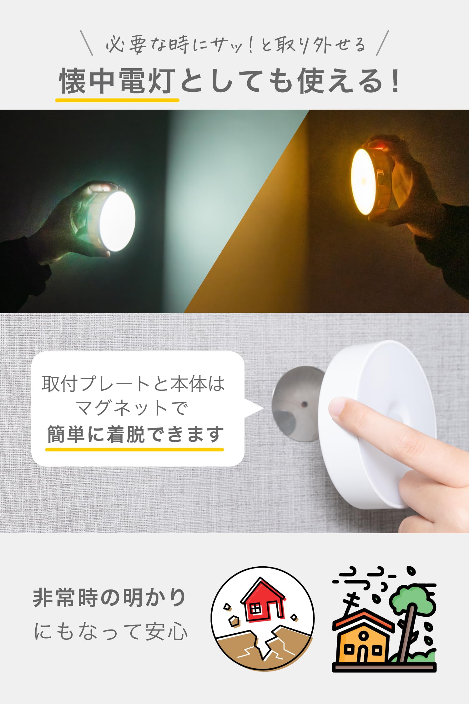 Amazon.co.jp : 人感センサーライト 室内用 電池付き 明暗センサー付き 