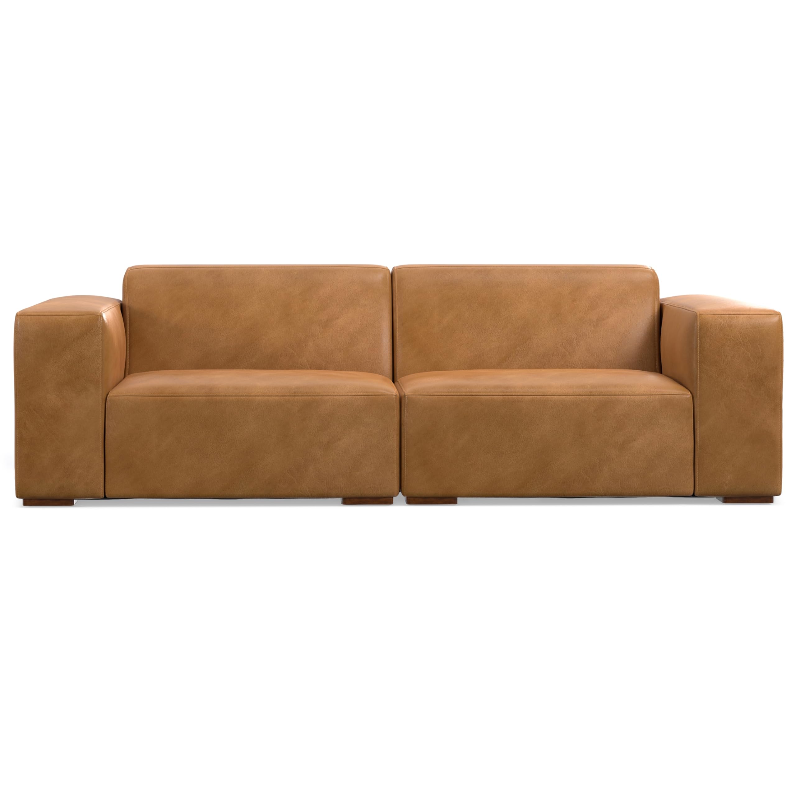 Photo 1 of **2 boxes. minor tear on one sofa**SIMPLIHOME Rex 2-Seater Modular Sofa in Full-Grain Genuine Leather, Sienna, 88-inches Wide, Handcrafted Leather Loveseat Sofa for Living Room