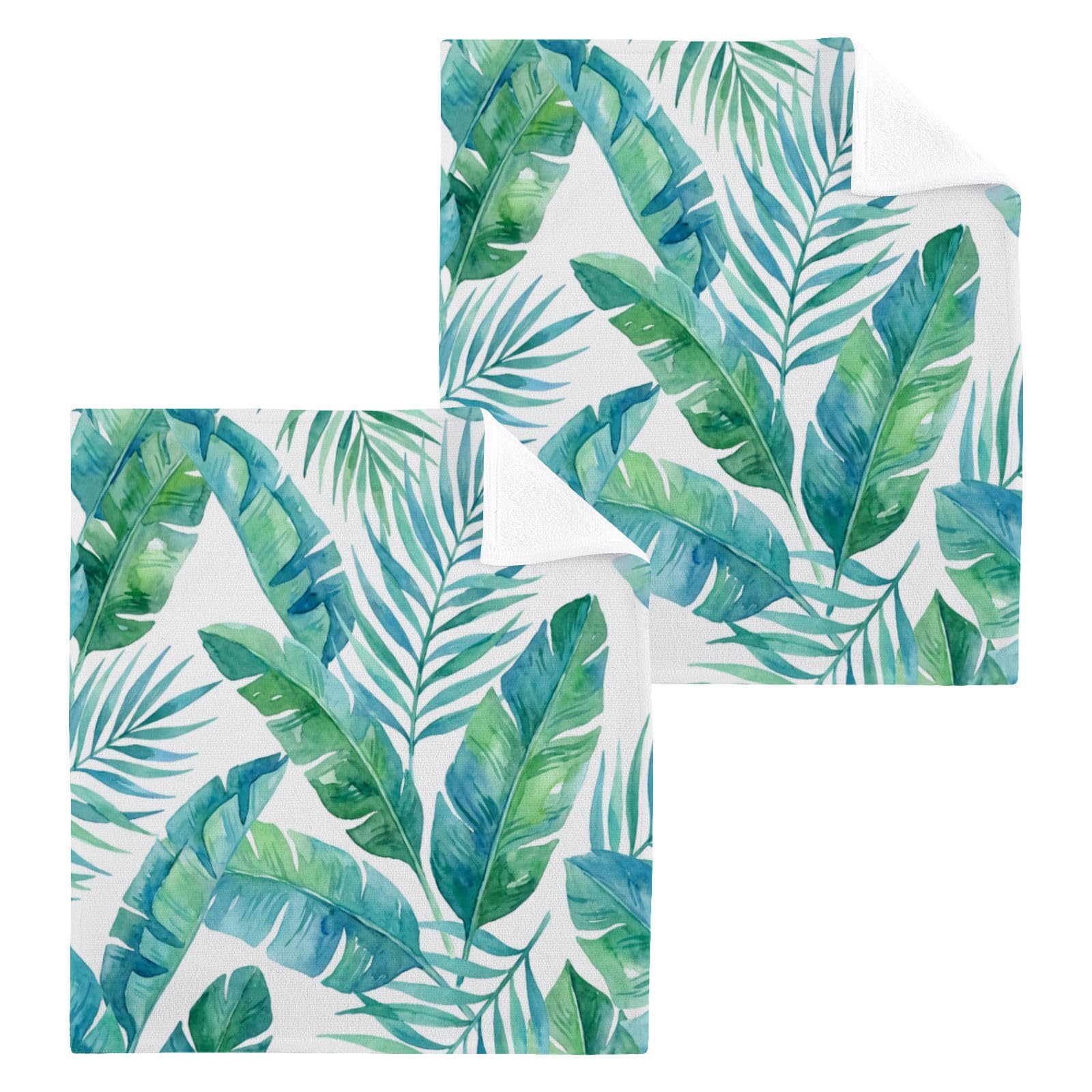 BOESI Tropical Leaf Pattern 12x12in Cotton Washcloth,Face Towel