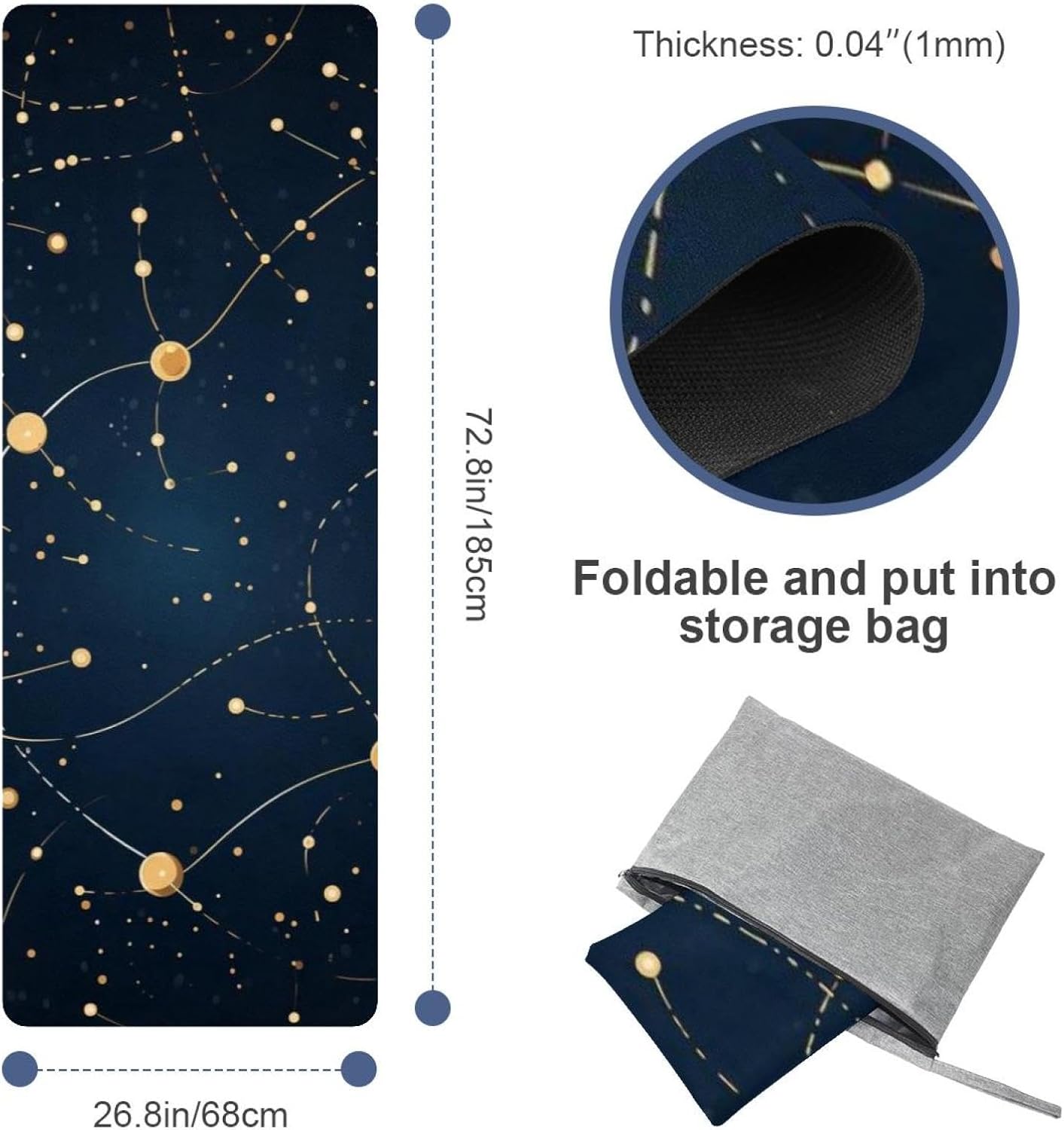 Yoga Towel, Constellations Zodiac Galaxy Pattern Non Slip Sweat Absorbent Hot Yoga Mat Towel for Hot Yoga, Pilates and Fitness - 72.8" x 26.8"