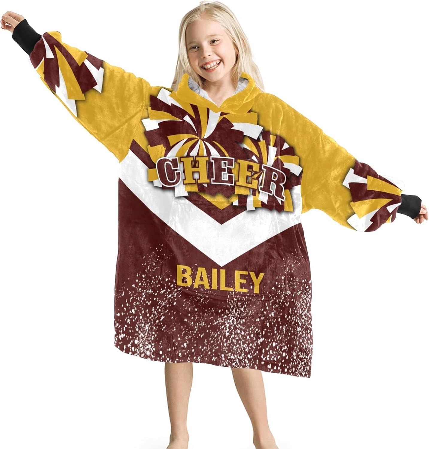 Sports Blanket Hoodie Girl Athlete Cheerleader Green Custom Wearable Blanket Fleece Hoodie Blanket Size Fits Kids Teens