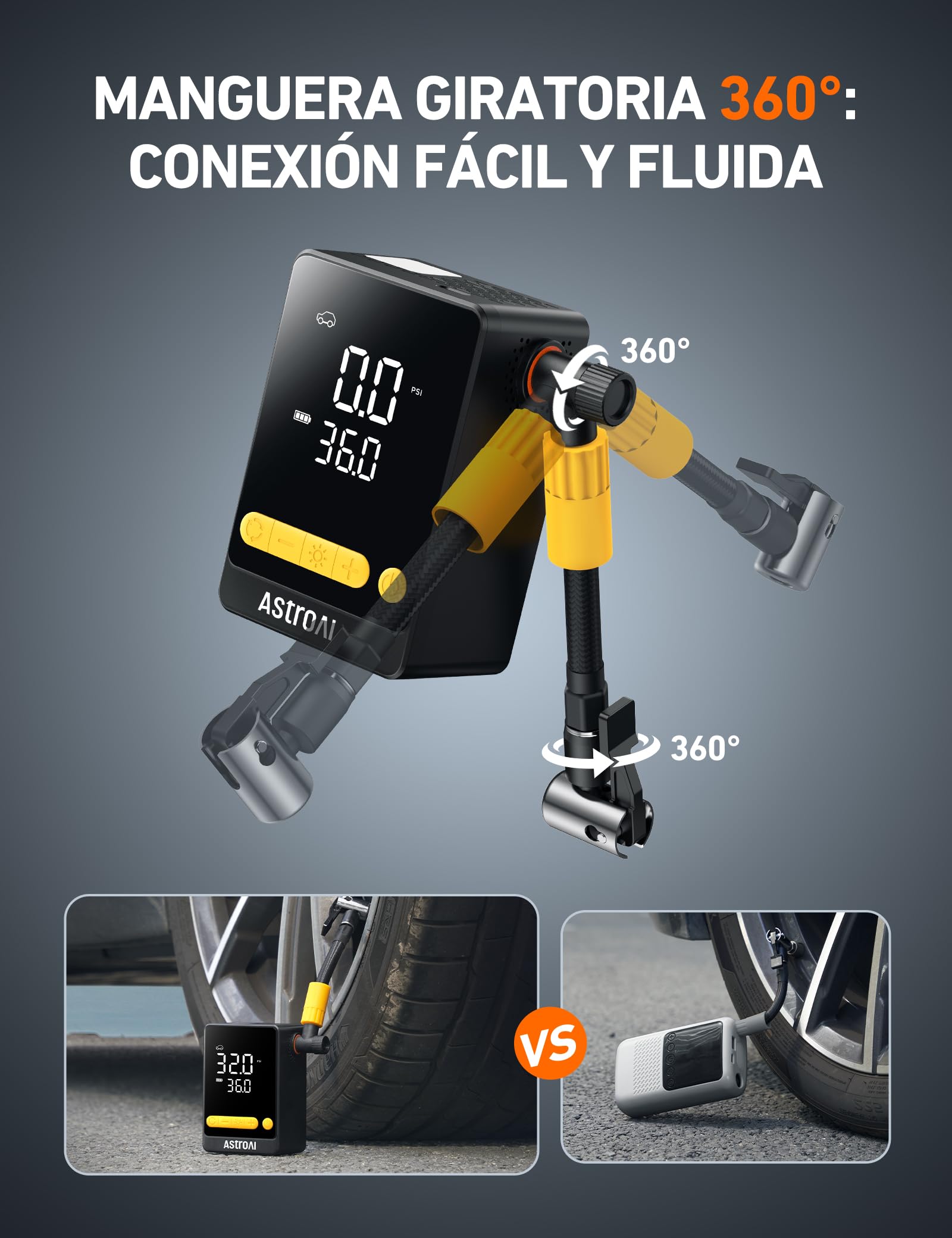 AstroAI Compresor Aire Portátil Coche,150 PSI Inflador Ruedas Coche Inalámbrico, 2 Veces Más Rápido, Pantalla LCD Precisa y Luz LED, Mini Bomba Eléctrica para Neumáticos de Coche, Moto, Bici