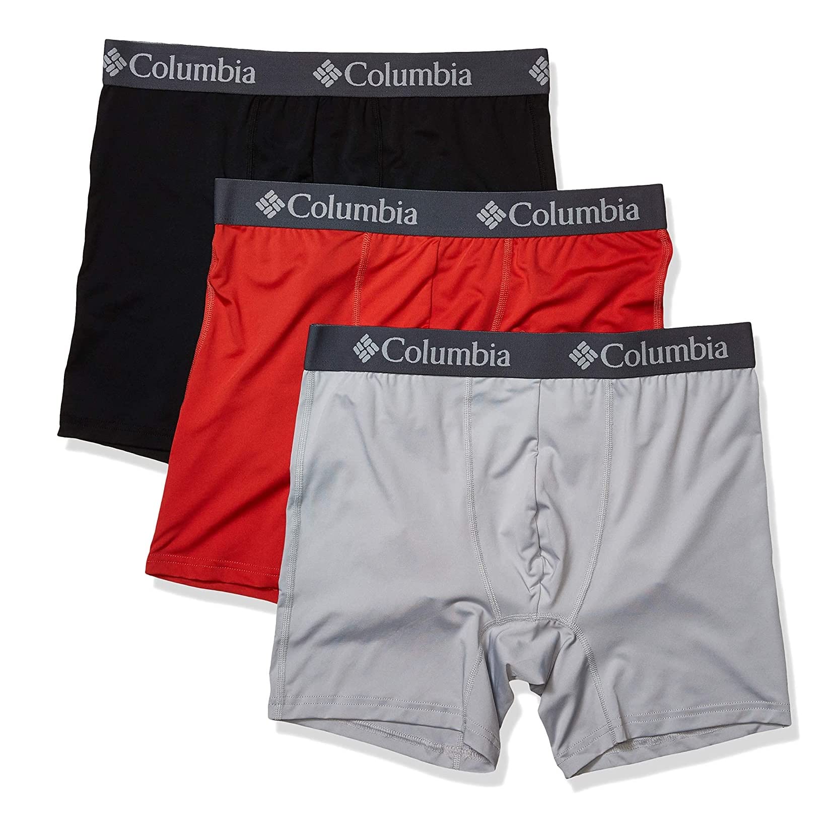 Columbia Men's Polyester / Stretch Solid Boxer Brief 3 Pair, Super Sonic/Black/Cool Grey, XX-Large, Navy/Red/Blue, S