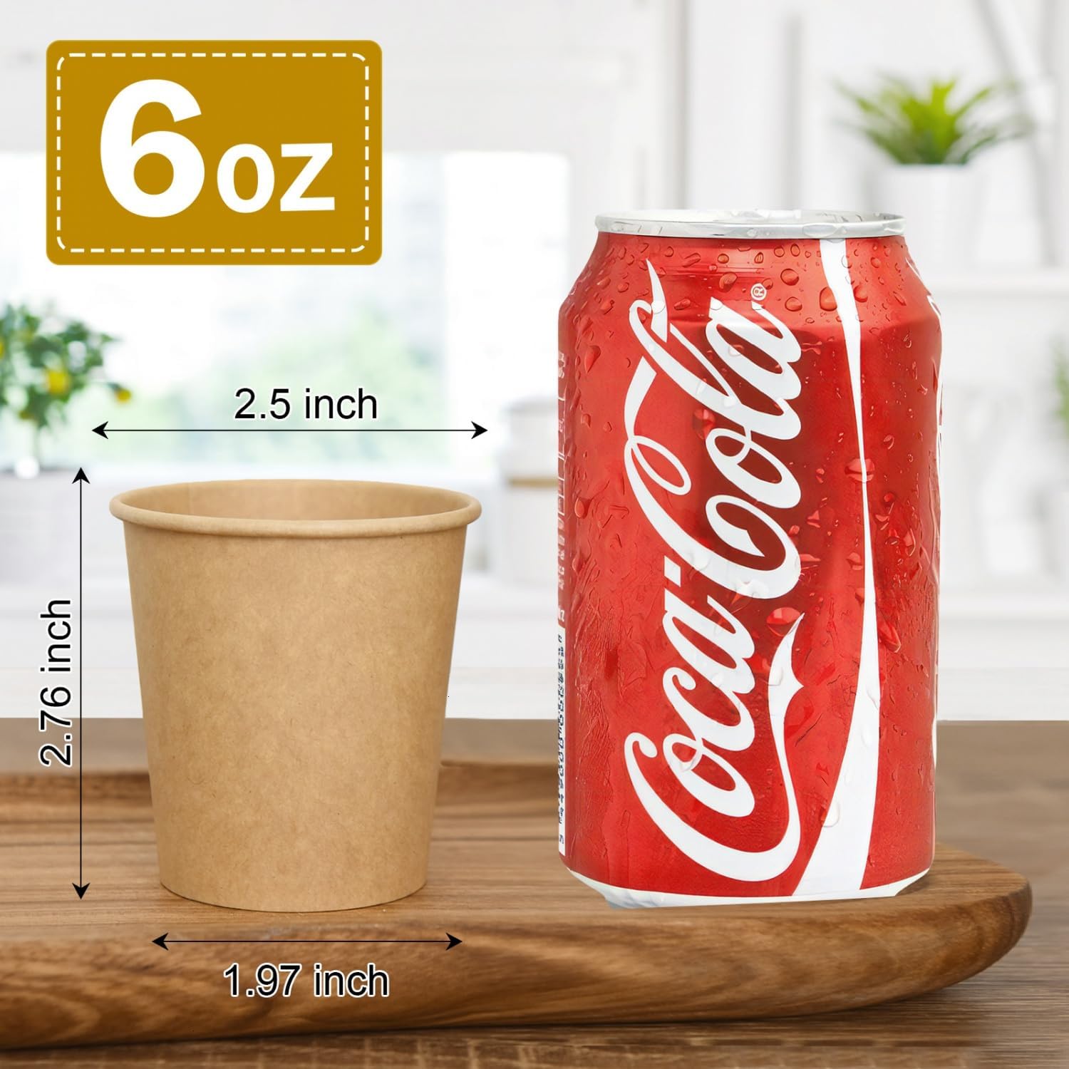 300 Pcs 6 oz Kraft Paper Cups - Disposable Paper Cups Hot Cold Beverage Drinking Cup for Coffee, Water, Tea, Juice, Espresso & Cortado - Image 2