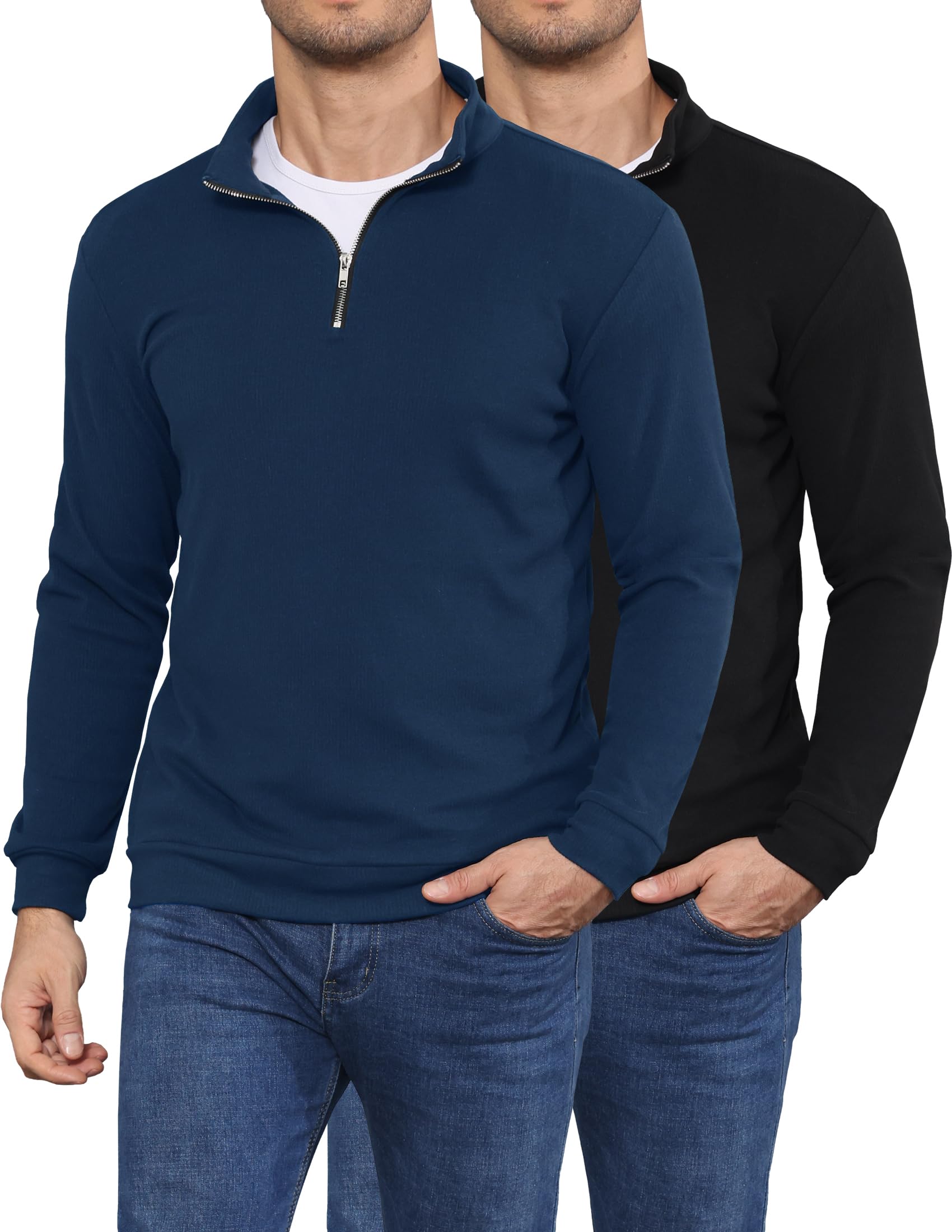oygsieg 2 Pack Mens Quarter Zip Pullover Slim Fit Lightweight Long Sleeve Mock Neck Sweater for Fall Winter Casual-picture-11
