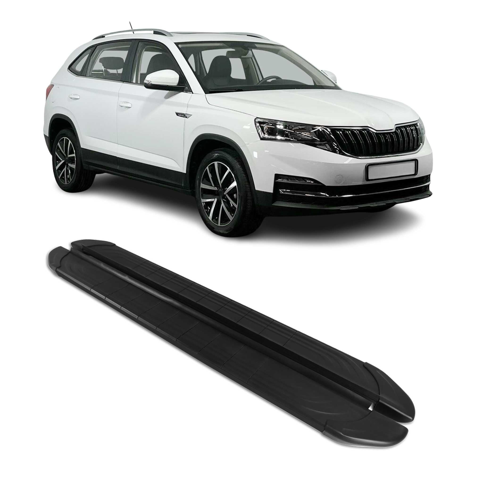 OMAC Sottoporta Laterali Pedane Laterali Compatibili con Skoda Kamiq 2019-2026 Nero Alluminio 2 Pz