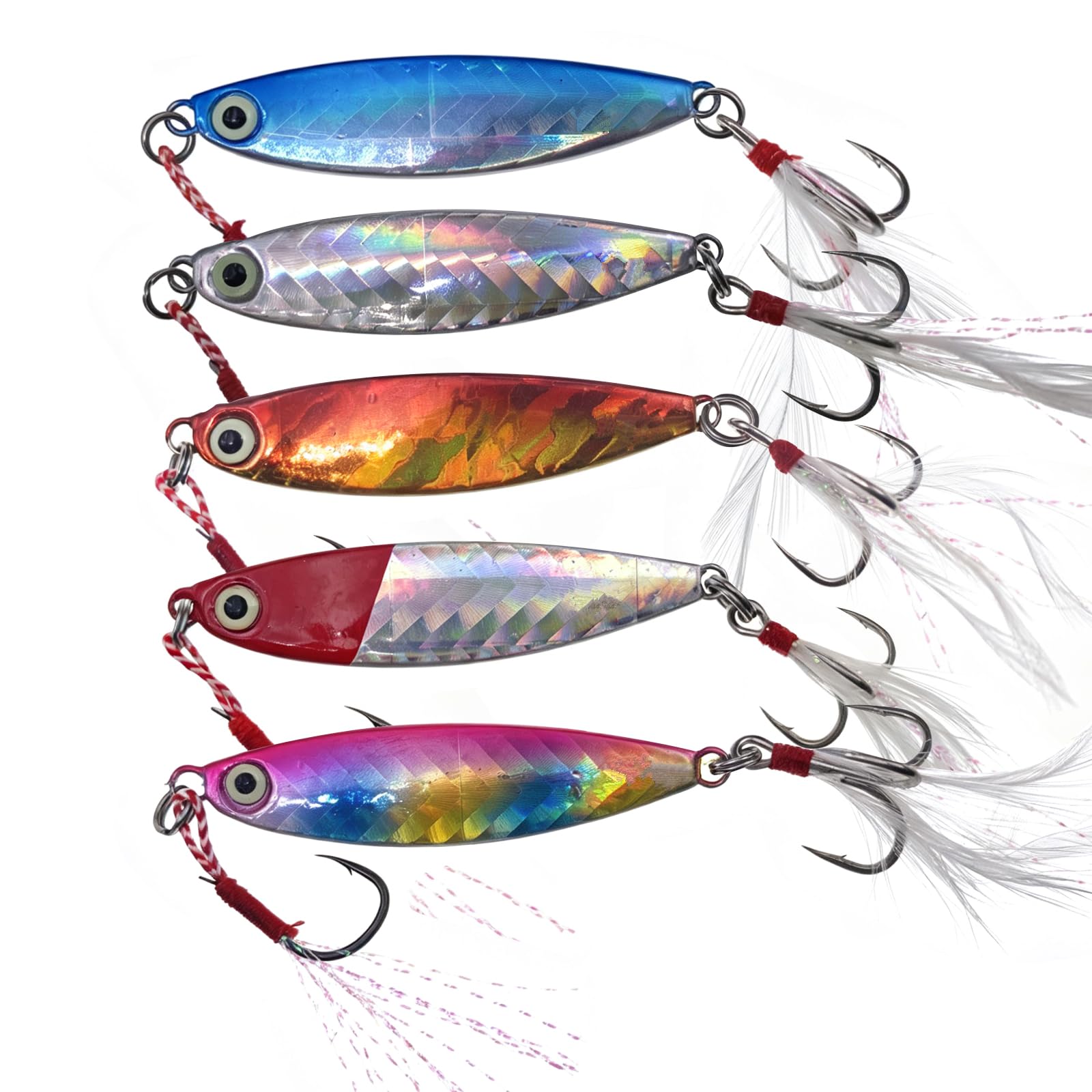 Sinking Fishing Lures, CREOASIS 5pcs 10g/15g/20g/30g Metal Hard Spinner Fish Baits Jigs for Trout Perch Salmon Bass Pike (7.0cm-30g-5pcs)