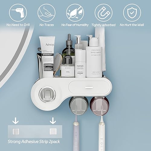 Miniatura 5 de PIBAOO Soporte para cepillos de dientes montado en la pared, dispensador multifuncional para cepillos de dientes y pasta de dientes para baño, 4