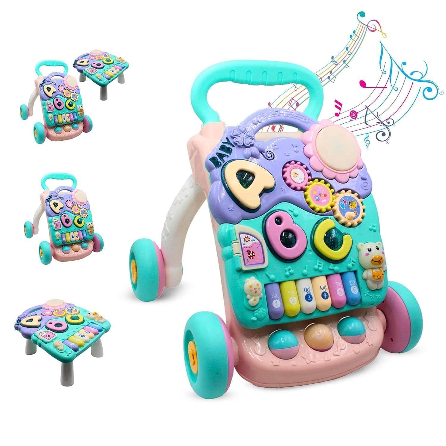- Uonibaby by StarAndDaisy 2-in-1 Baby Multiactivity Push Walker with Piano for Infants & Toddler, Touch Senser, Educational Elements and Stable & Safe Design -Green Pink