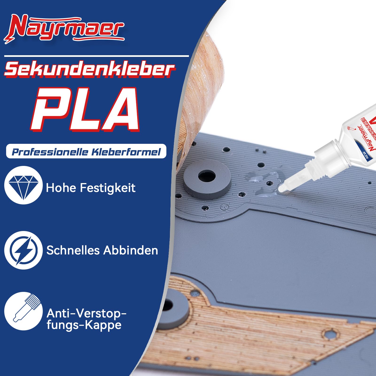Colla Nayrmaer PLA, colla per stampa 3D da 60 g con cappuccio anti-intasamento, adesivo per plastica ABS, PLA, PETG e TPU