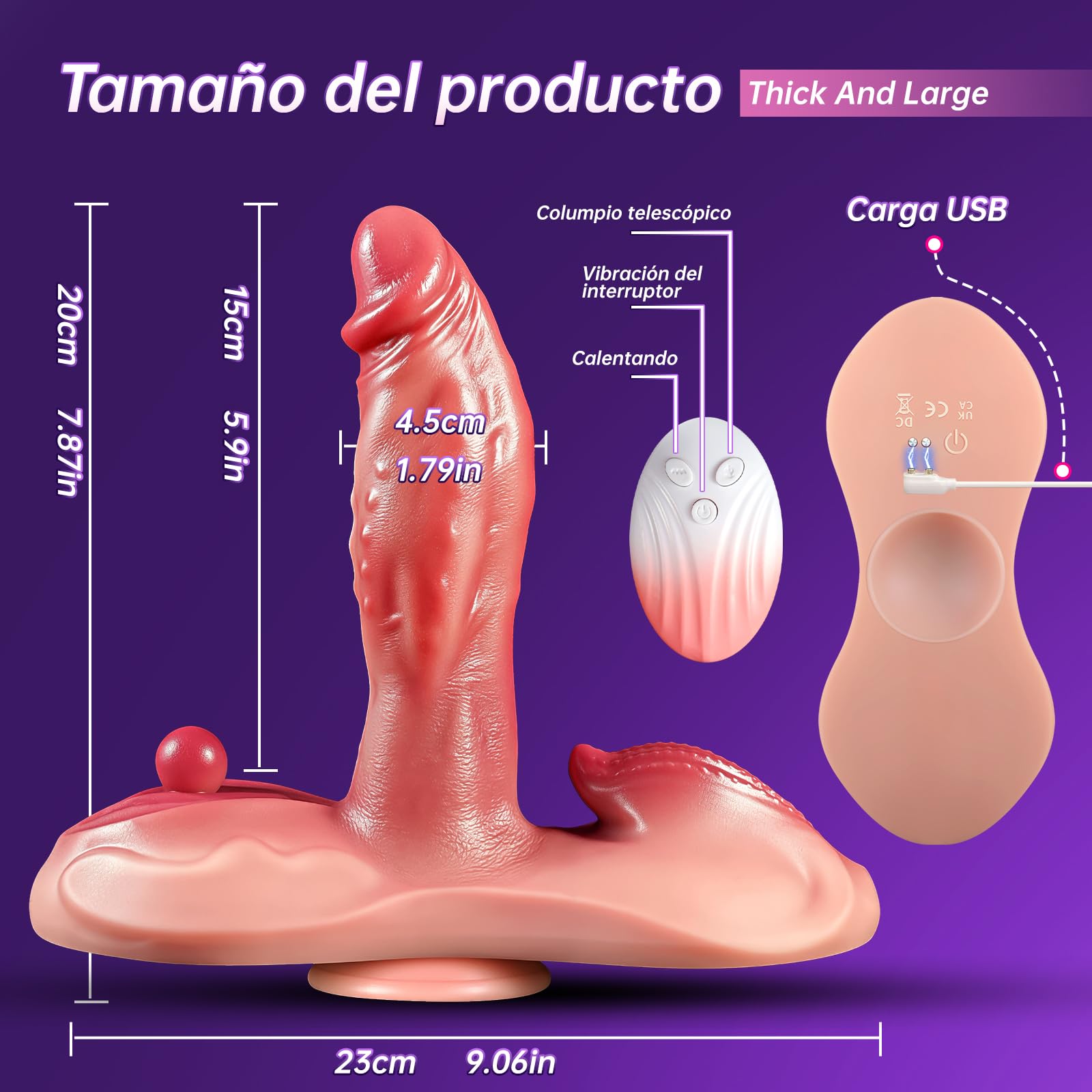 Vibrador Dildo Para Mujer Juguete Sexual Para Hombres Vibradorador con Función Sit and Ride 10 Pulsaciones con Calor y 7 Vibraciones Para Estimular el Punto G Anal y Vaginal Parejas con Control Remoto