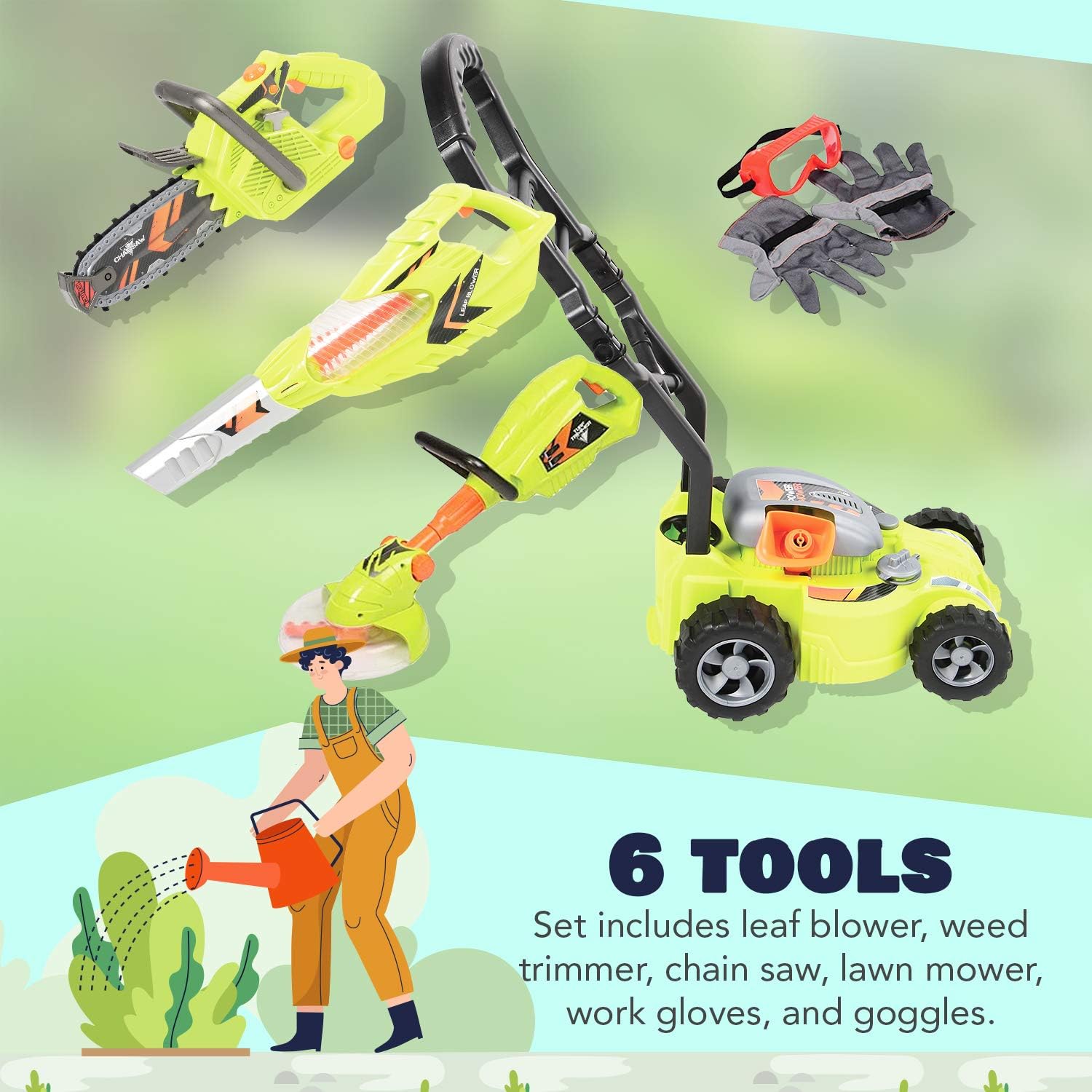 CP Toys 6 Pc. Child-Size Power Gardening Tools w/ Realistic Sound Effects : Toys & Games
