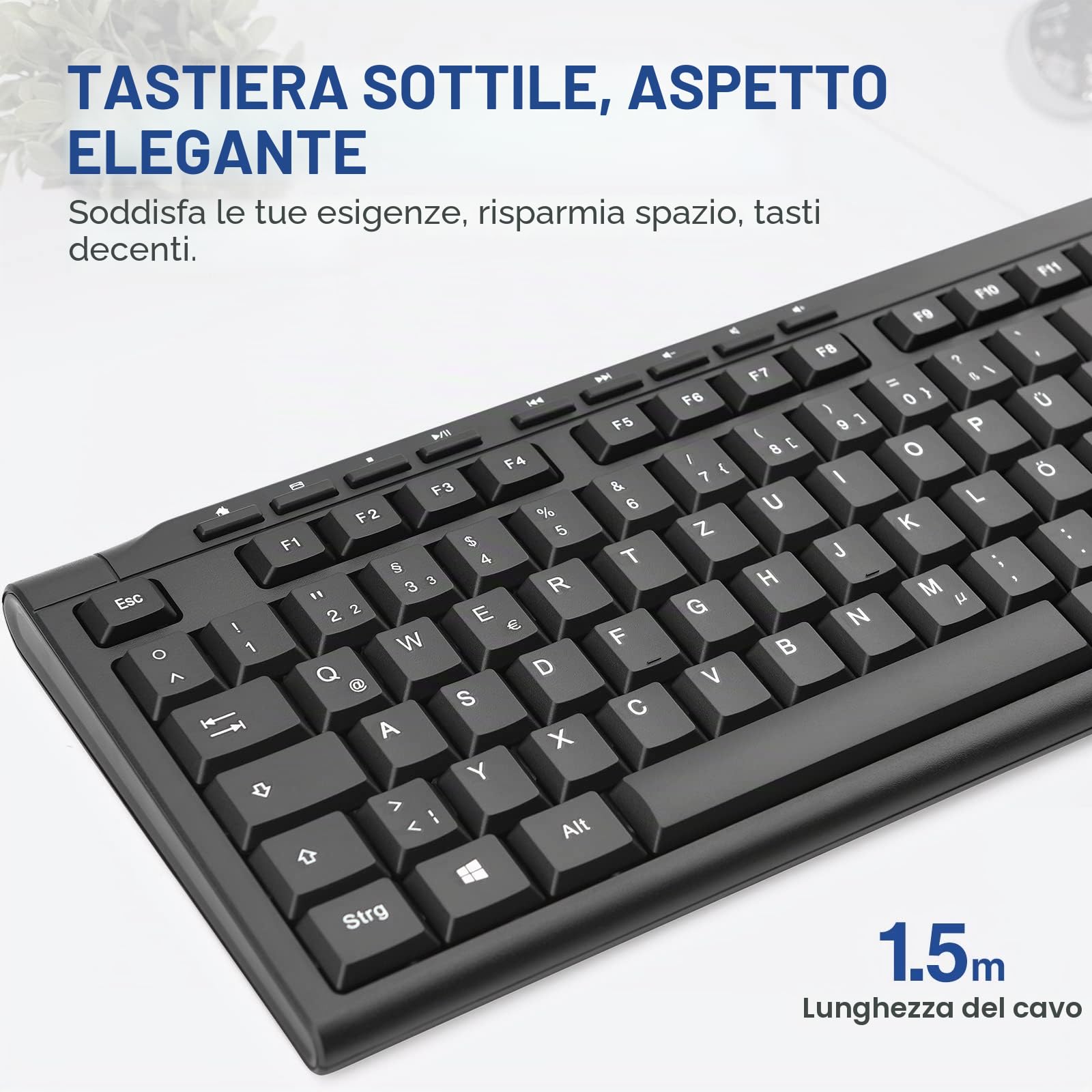Rii RK907 Wired Tastiera USB per Mac/PC/Tablet/Windows/Android/Microsoft, Layout Tedesco QWERTZ, Nero