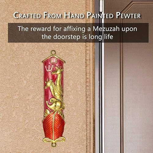 Miniatura 8 de Matashi Mezuzah pintado a mano chapado en oro y cristales (esmalte rojo)