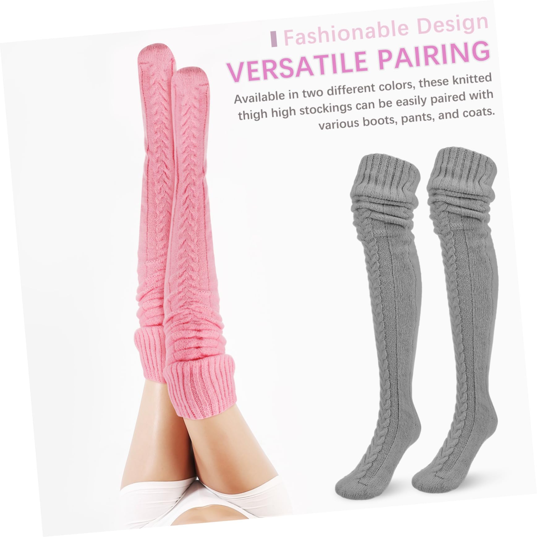 Beaupretty 2pares Calcetines De Mohair Para Mujer Calcetines Por Encima Rodilla De Punto Calentadores De Piernas Esponjosos Peludos Para Invierno Cómodos Para Uso Diario