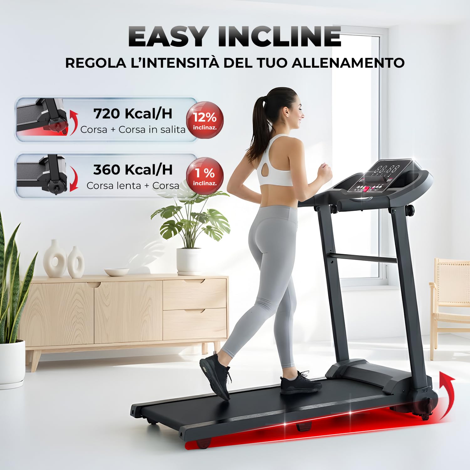 YM Tapis Roulant Salvaspazio 12 km/h, MARCHIO ITALIANO, Inclinazione, Pieghevole, Elettrico, Tappeto Corsa XL, Telaio Rinforzato, Display, Porta Tablet, ASSISTENZA e GARANZIA ITALIA Your Move