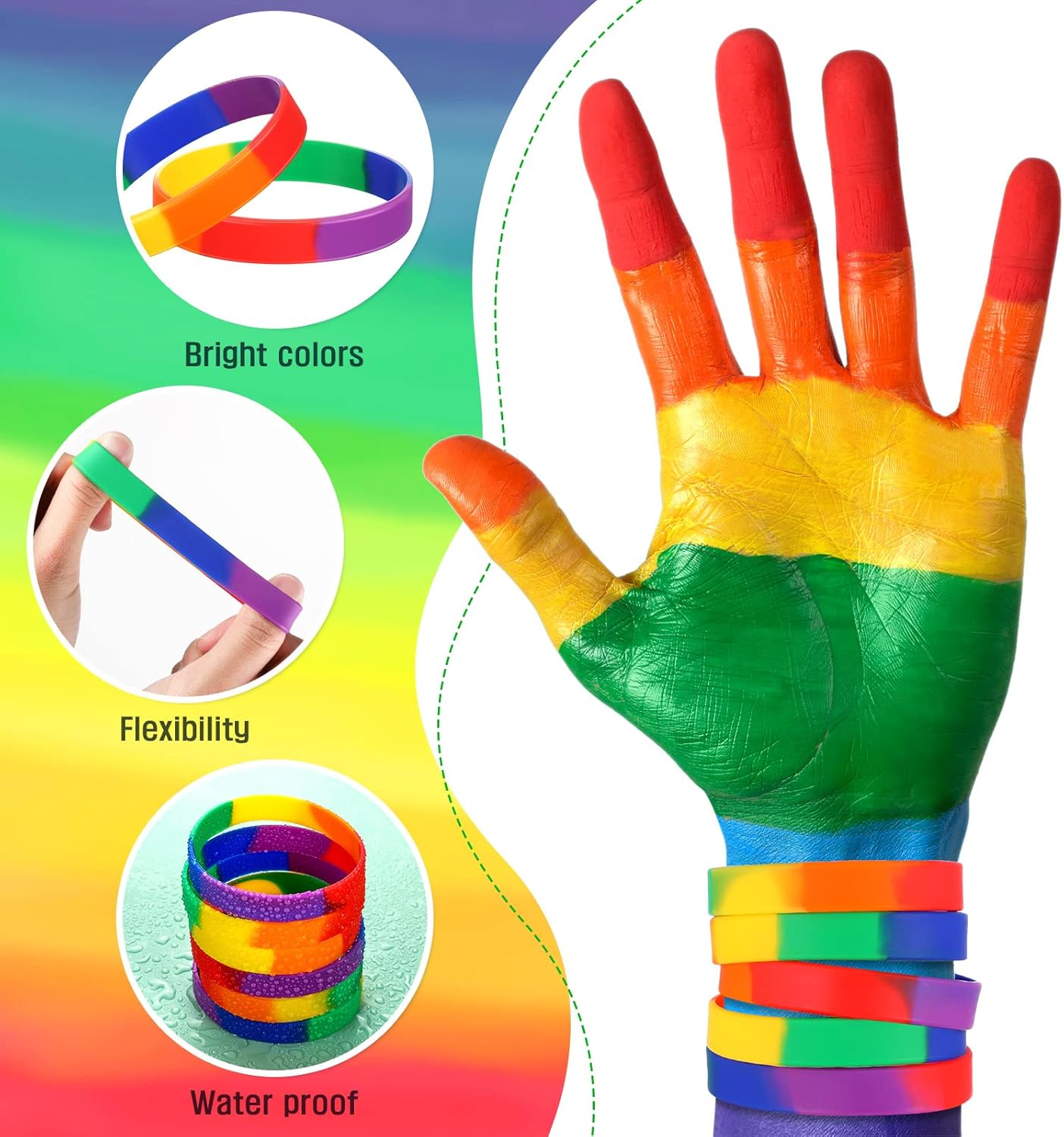 Bucherry 240 Pcs Pride Wristbands Bulk, Silicone Rainbow Bracelet, Lgbt Wristbands Pride Bracelet Gifts for Gay Lesbian Party Favors
