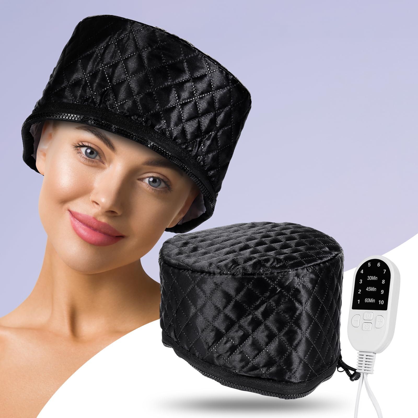 Electric Hair Steamer Cap, Hair Care Hat Heating Cap with 10 Gears Temperature and Timer Control, Thermal Heat Cap for Black Hair Thermal (Black)-image-47