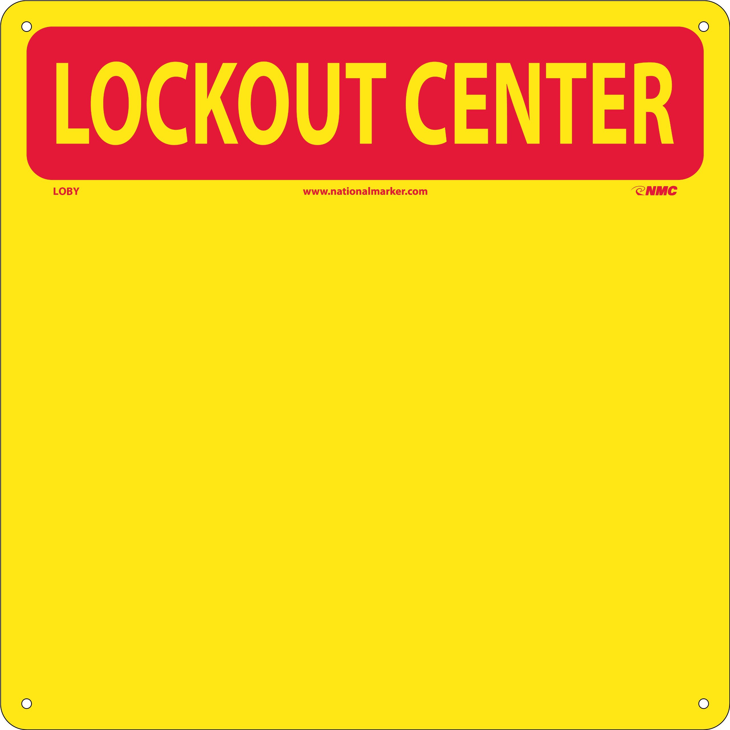 NMC LOBY LOCKOUT CENTER - 14 in., Square Padlock Hanger with Bilingual Header, Yellow Backboard