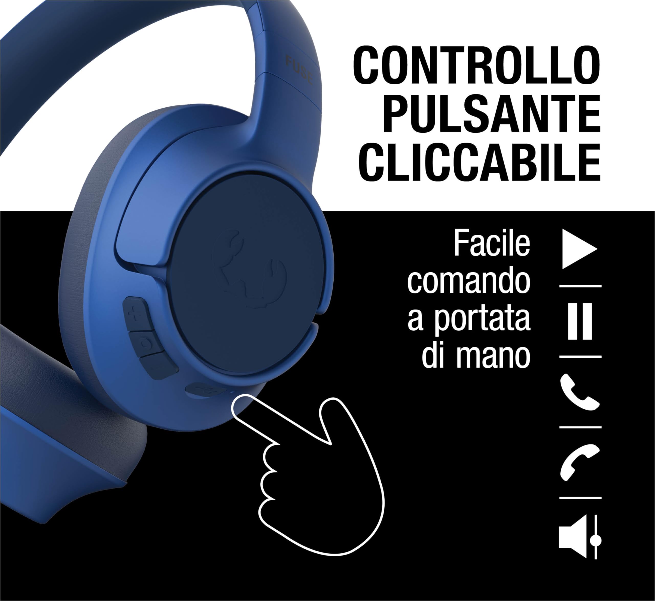 Fresh 'n Rebel Clam Fuse Cuffie Bluetooth Over Ear con Cancellazione Attiva del Rumore Ibrida, con Microfono ENC (chiamate perfette), Modalità rumore ambientale, 45h di Autonomia, Senza Fili (Blu)