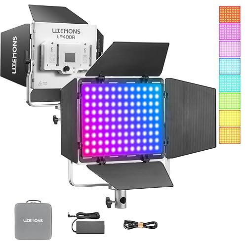 GODOX LITEMONS LP400R RGBW LED Video Light, CCT Bicolor Temperature 1800K-10000K 36W Panel Light with HSI Mode and GEL Mode, 14 FX Light Effects, Continuous Output Lighting Support APP Control - LP400R