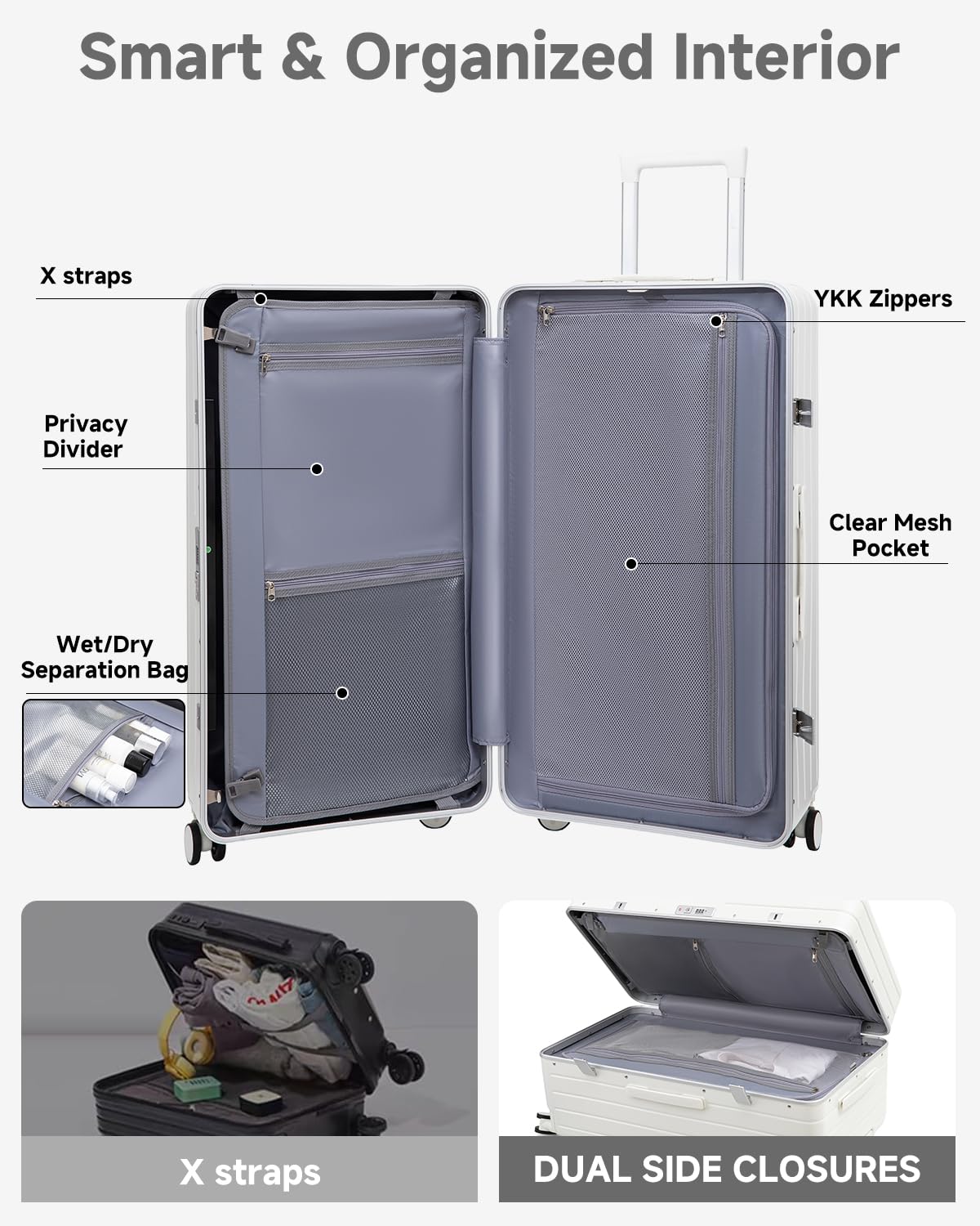 Sea choice Kofferset 2 Teilig Hartschale Trolley 20inch Handgepäck mit Laptopfach und Große Kapazität 30inch Koffer für alle Reise Alu-Rahmen Polycarbonat mit 4 Doppelräder TSA Zahlenschloss
