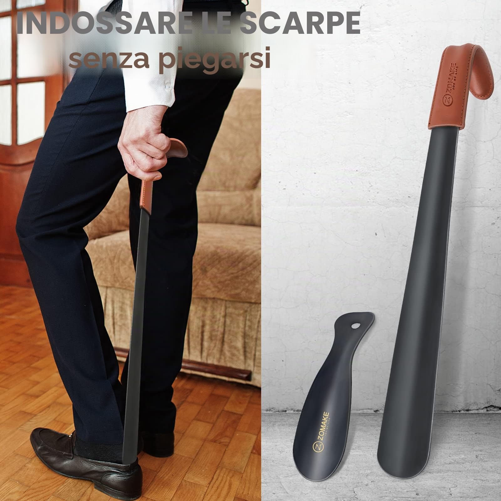 ZOMAKE Calzascarpe lungo per anziani, con manico lungo per stivali, 57 cm
