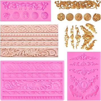 3 Pcs Baroque Scroll Silicone Mold for Cake and Craft Decoration | Easy detail release, Fine texture design