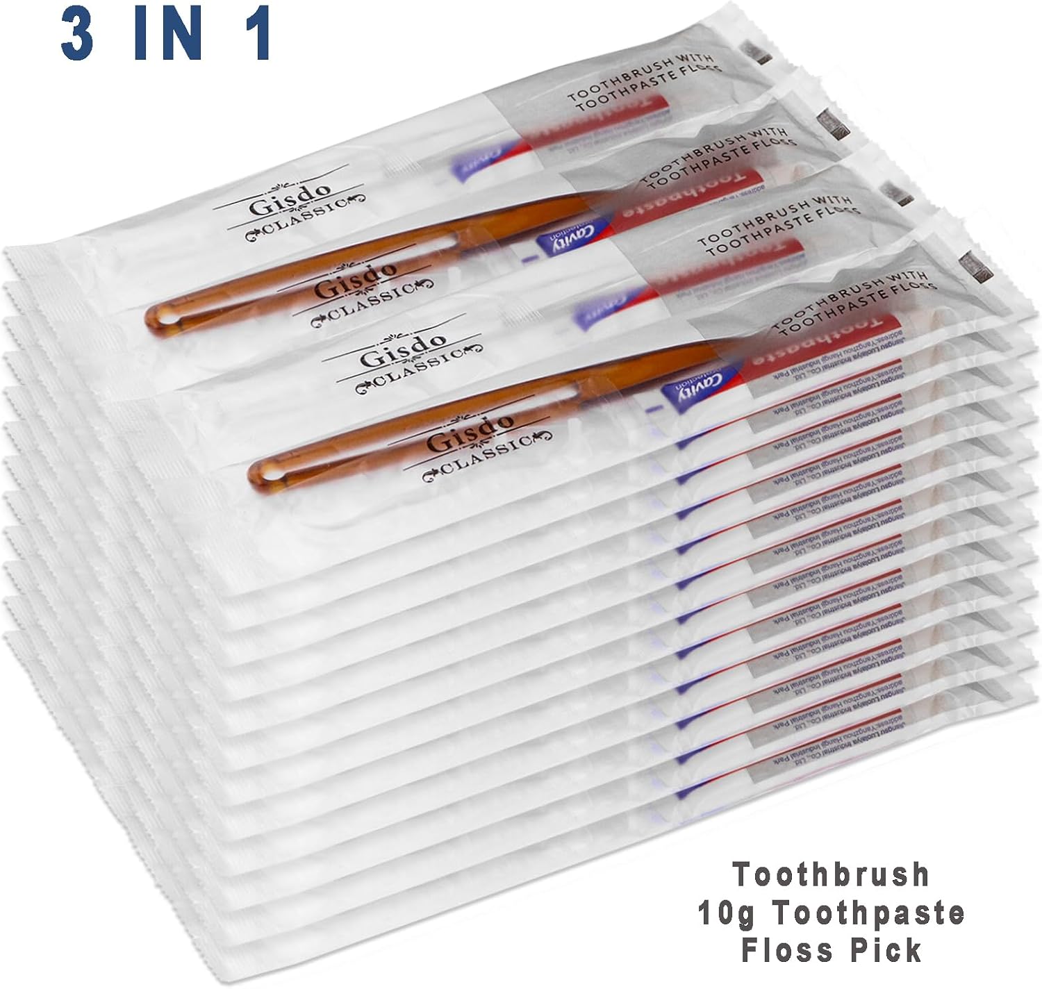 100 pcs Disposable Toothbrushes with Toothpaste Floss Individually Wrapped, 2 Color Disposable Toothbrush Bulk, 10g Toothpaste, Dental Floss Pick for Homeless,Airbnb,Hotel,Guest