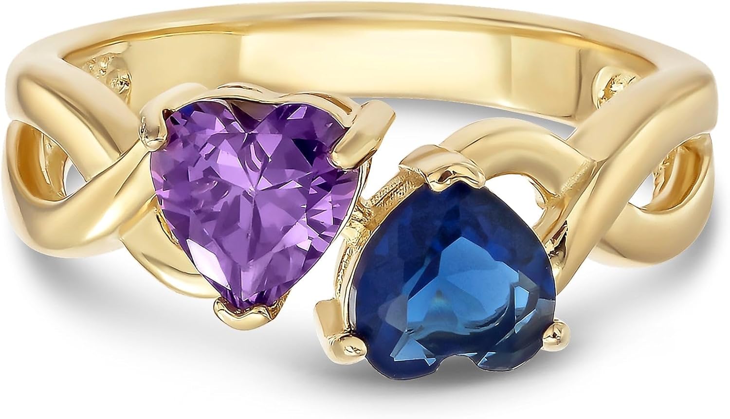 EVE'S ADDICTION Gold Plated Custom 2 Hearts Simulated Birthstone Infinity Ring, Sizes 5 to 9 - Gifts for Mom
